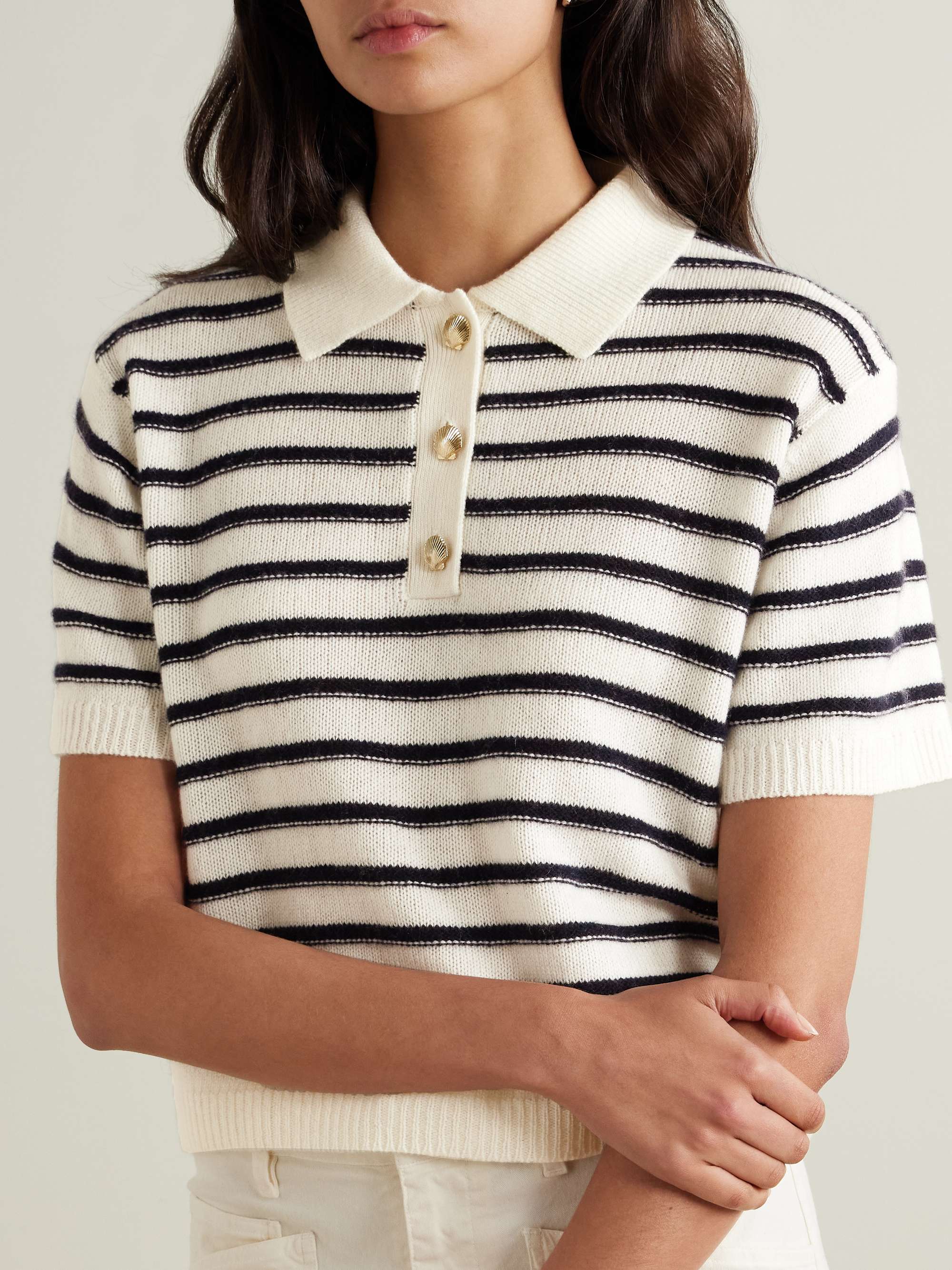 Striped wool and cashmere-blend polo sweater view