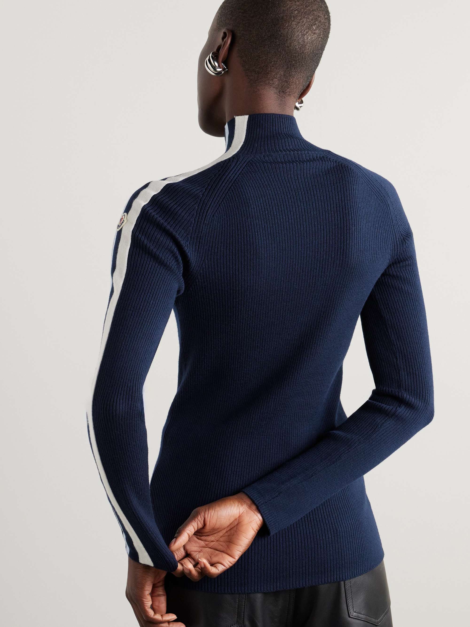Turtleneck striped ribbed wool sweater view