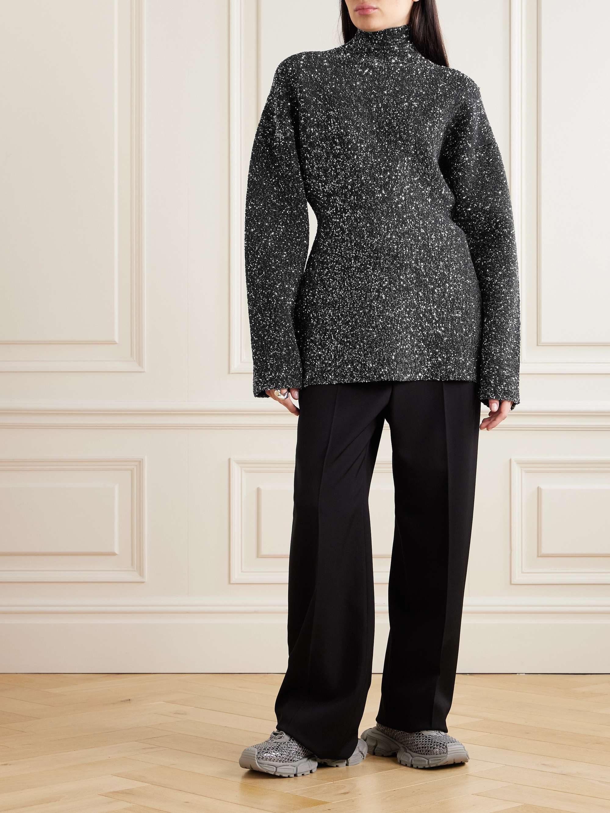 Sequined knitted turtleneck sweater view