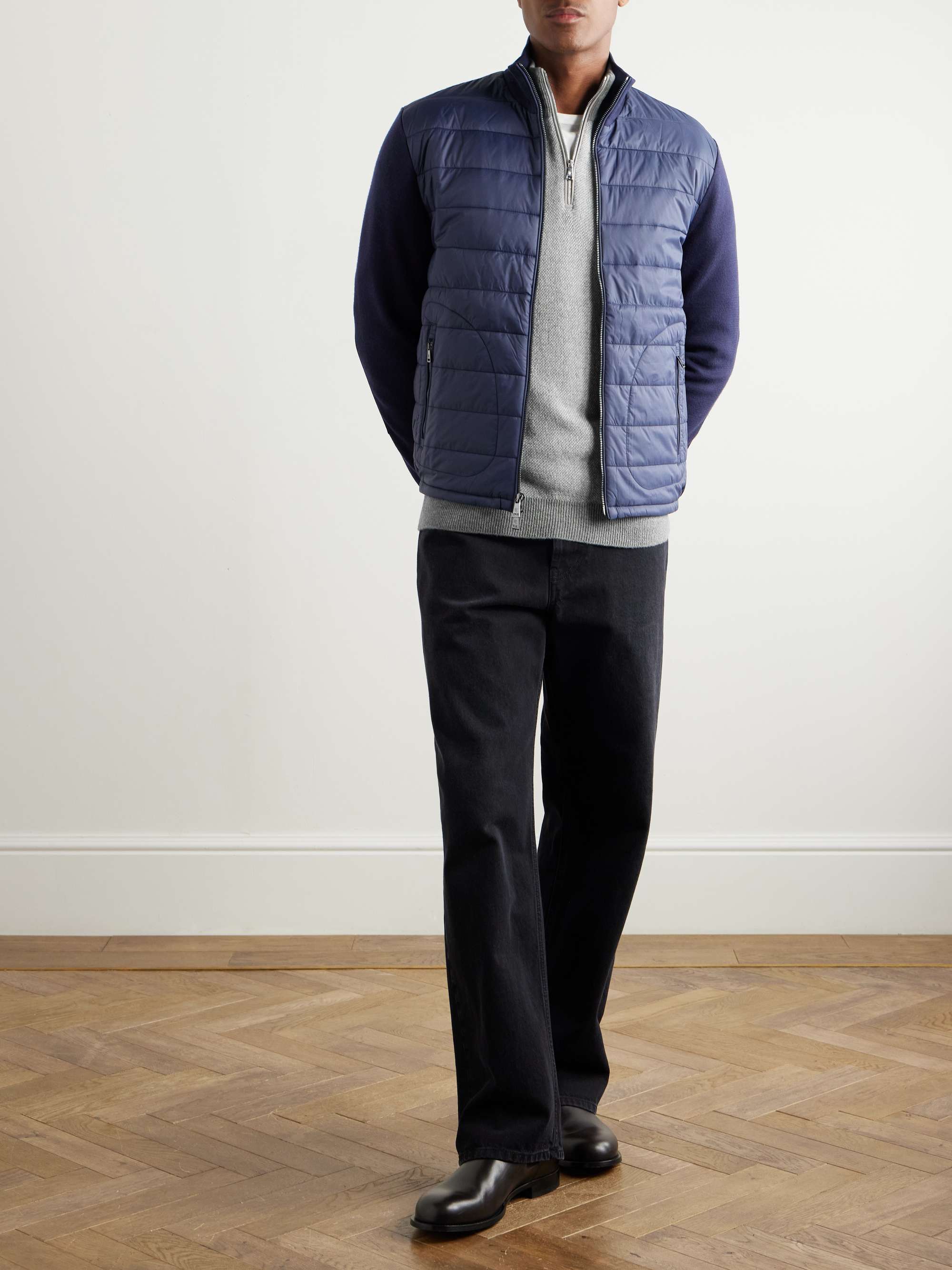 Slim-Fit Suede-Trimmed Cashmere Half-Zip Sweater view