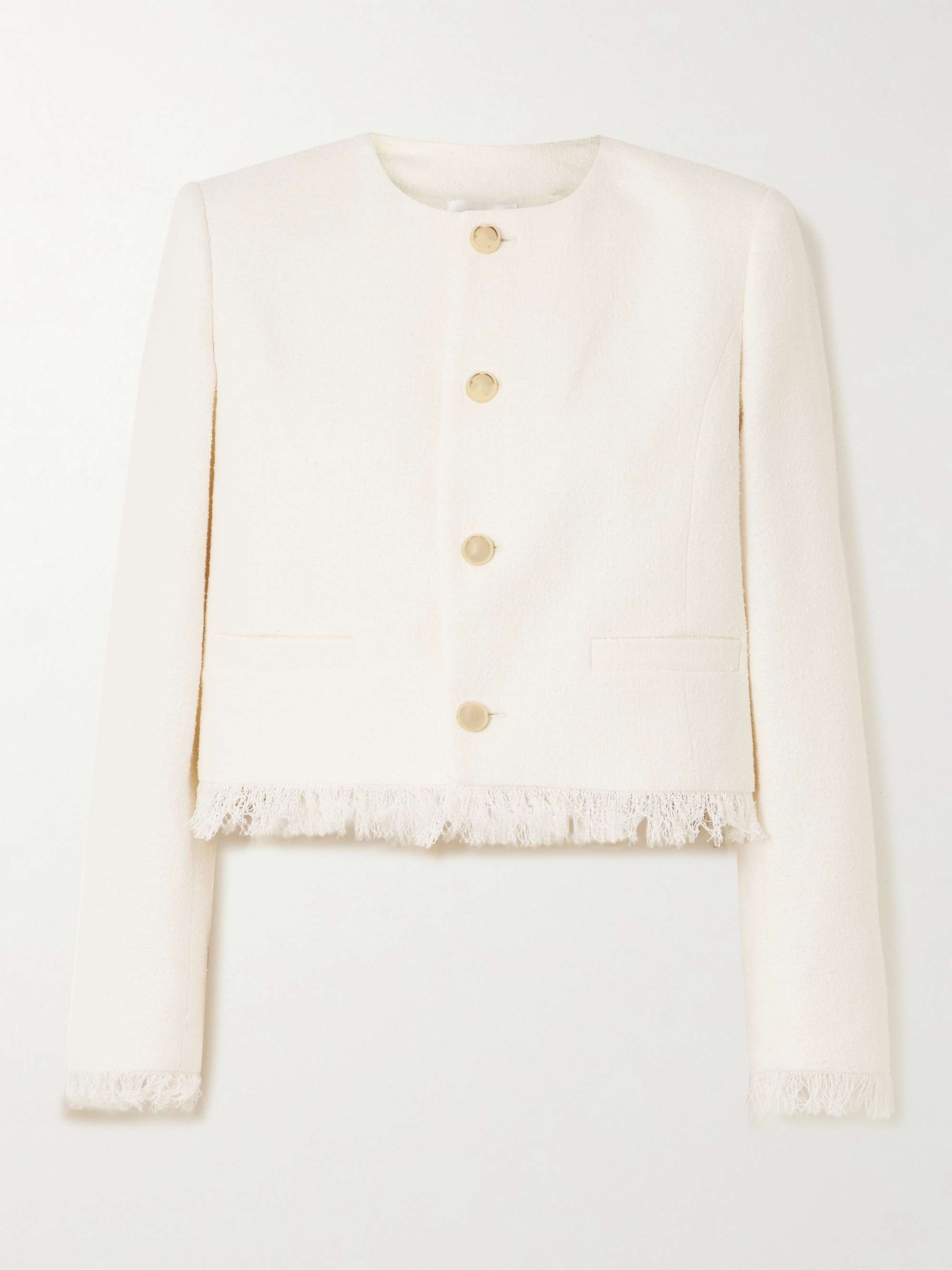 Cropped fringed cotton-blend tweed jacket view