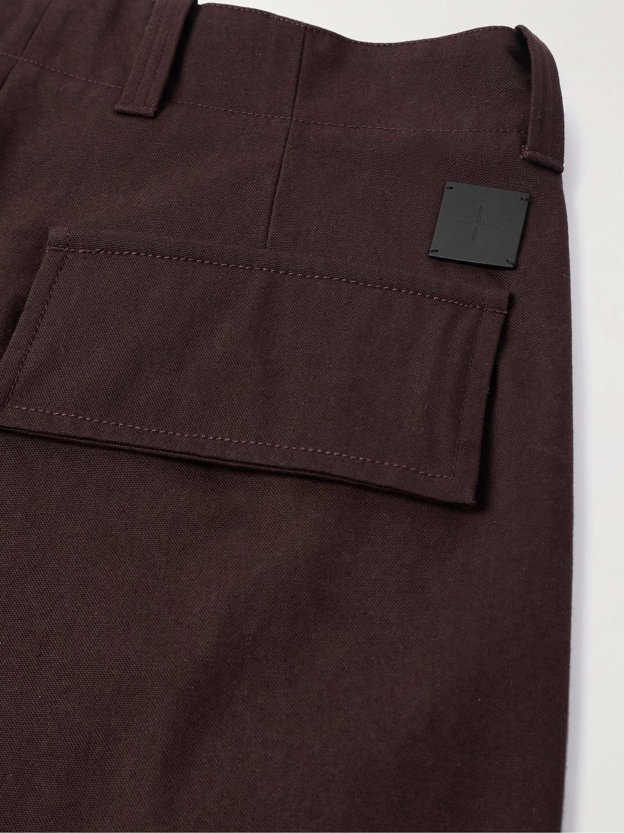 Wide-Leg Logo-Appliquéd Cotton-Canvas Trousers view
