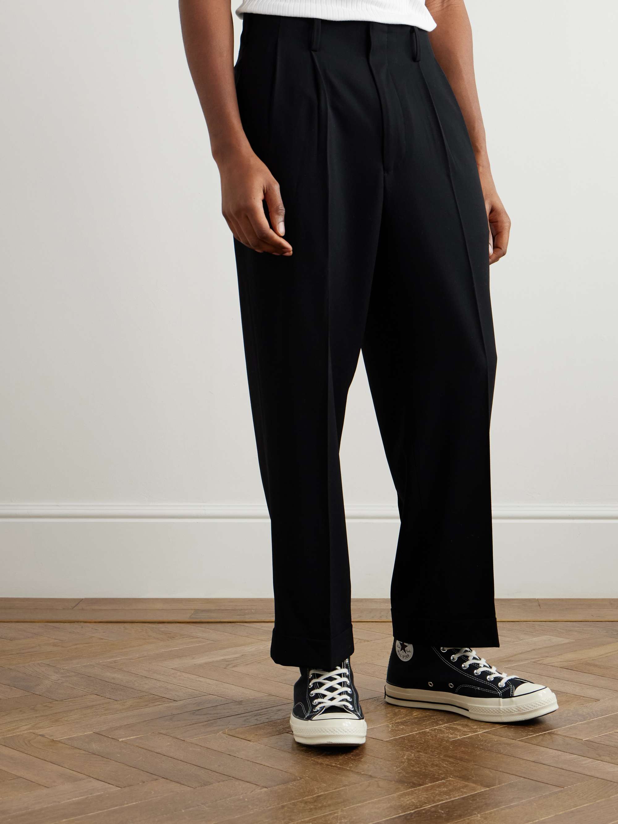 Straight-Leg Pleated Wool-Gabardine Trousers view