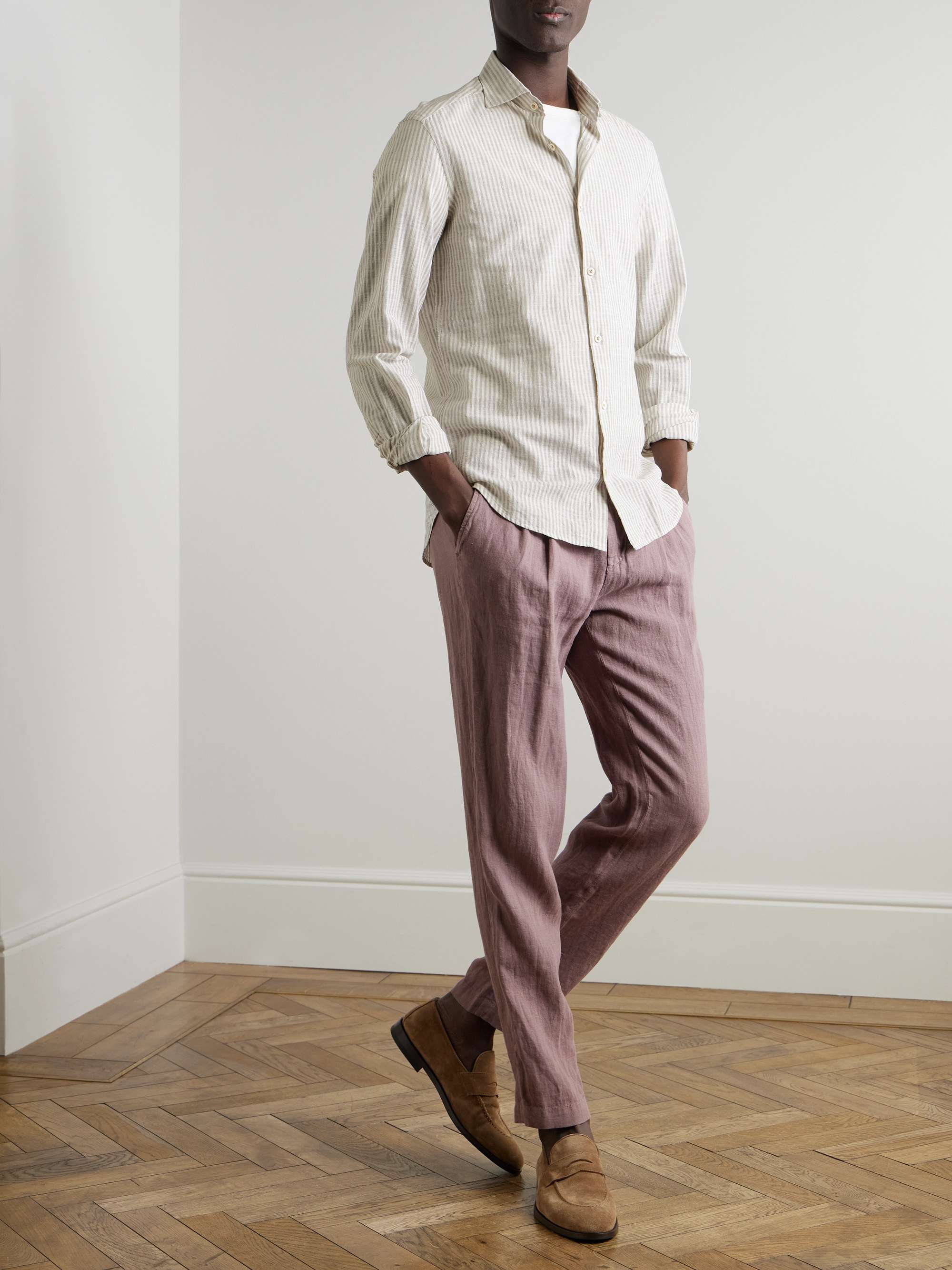 Striped Cotton and Linen-Blend Shirt view