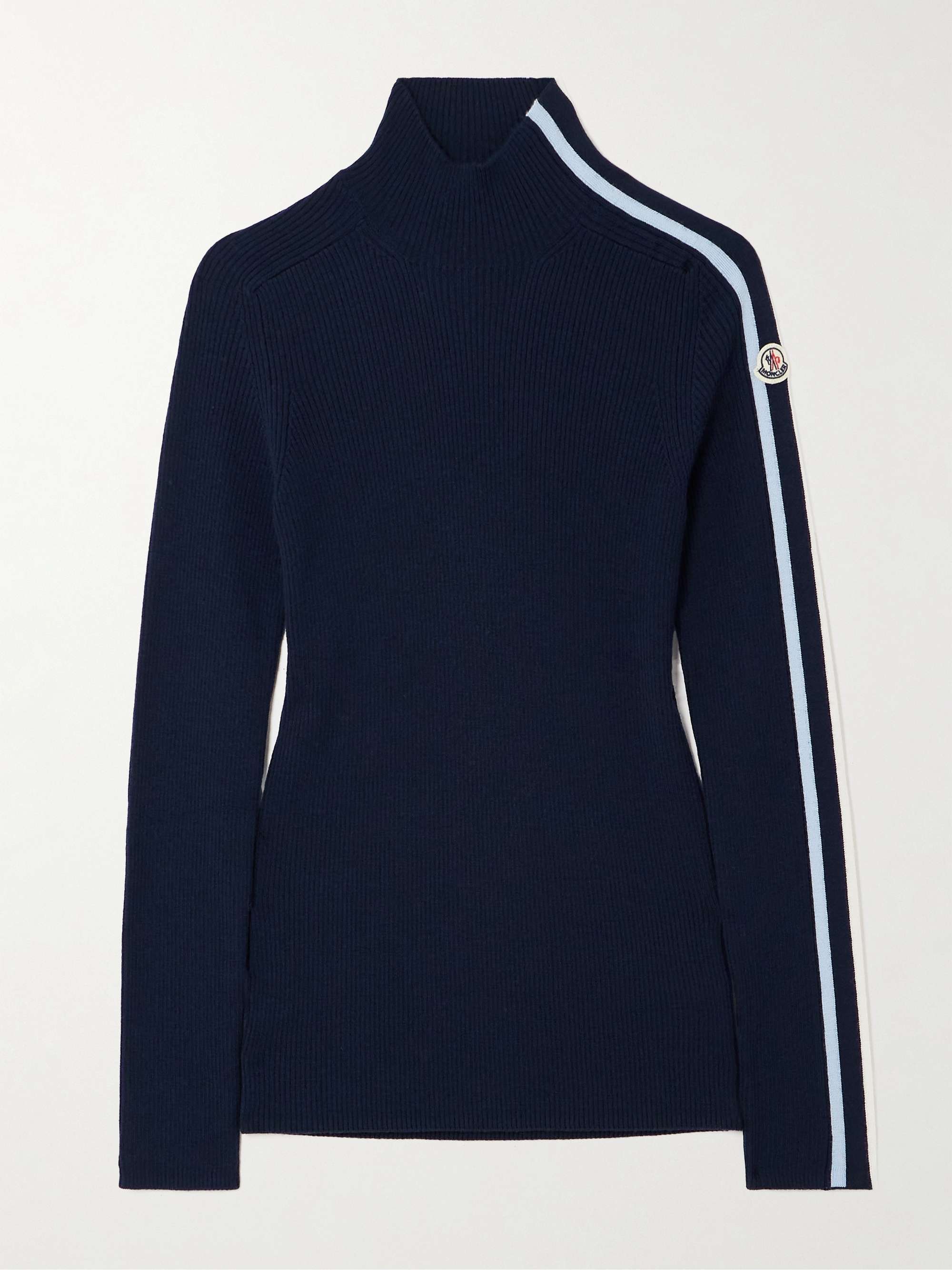 Turtleneck striped ribbed wool sweater view