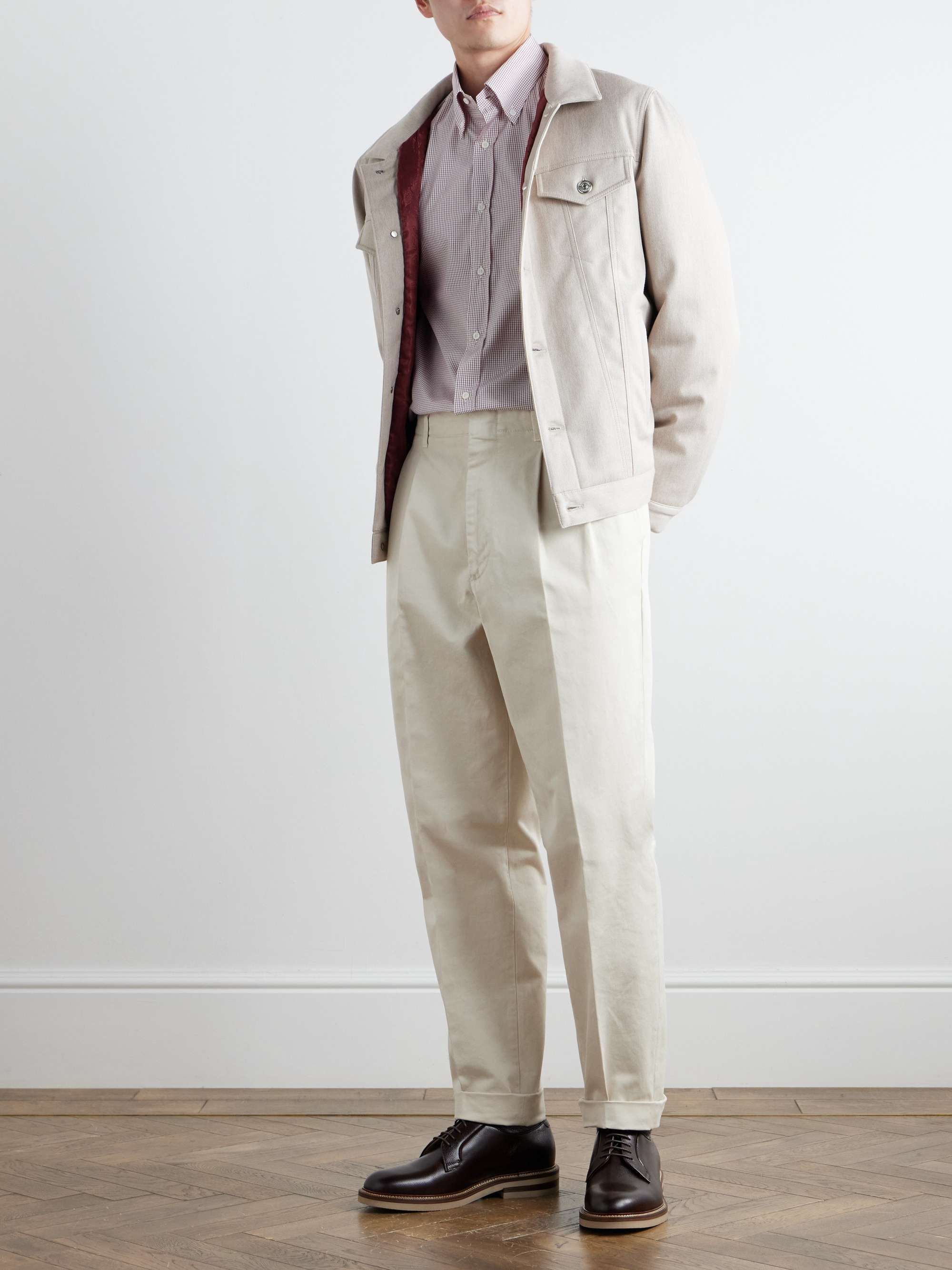 Slim-Fit Button-Down Collar Checked Cotton-Poplin Shirt view