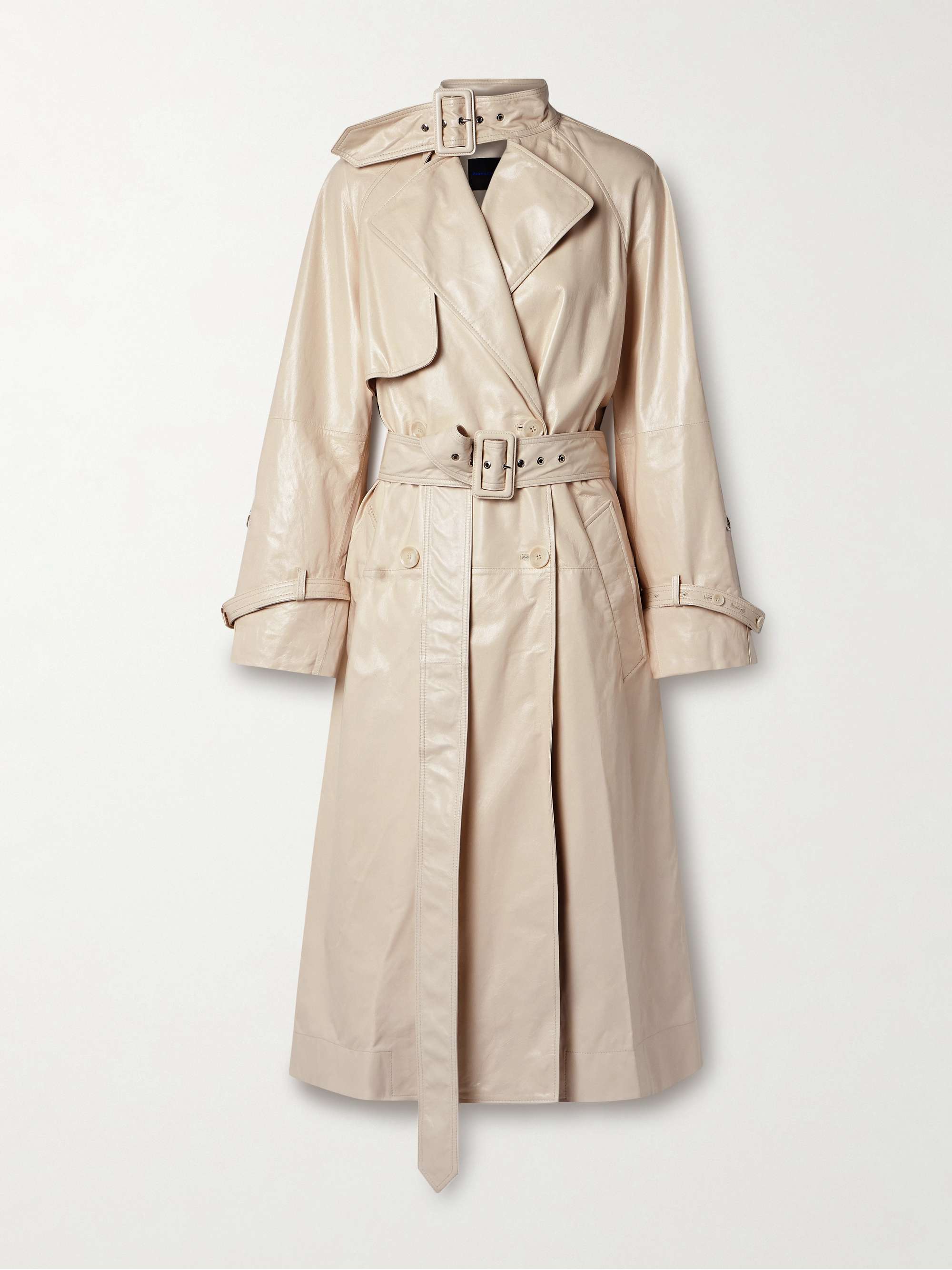 Sabina belted double-breasted glossed-leather trench coat view