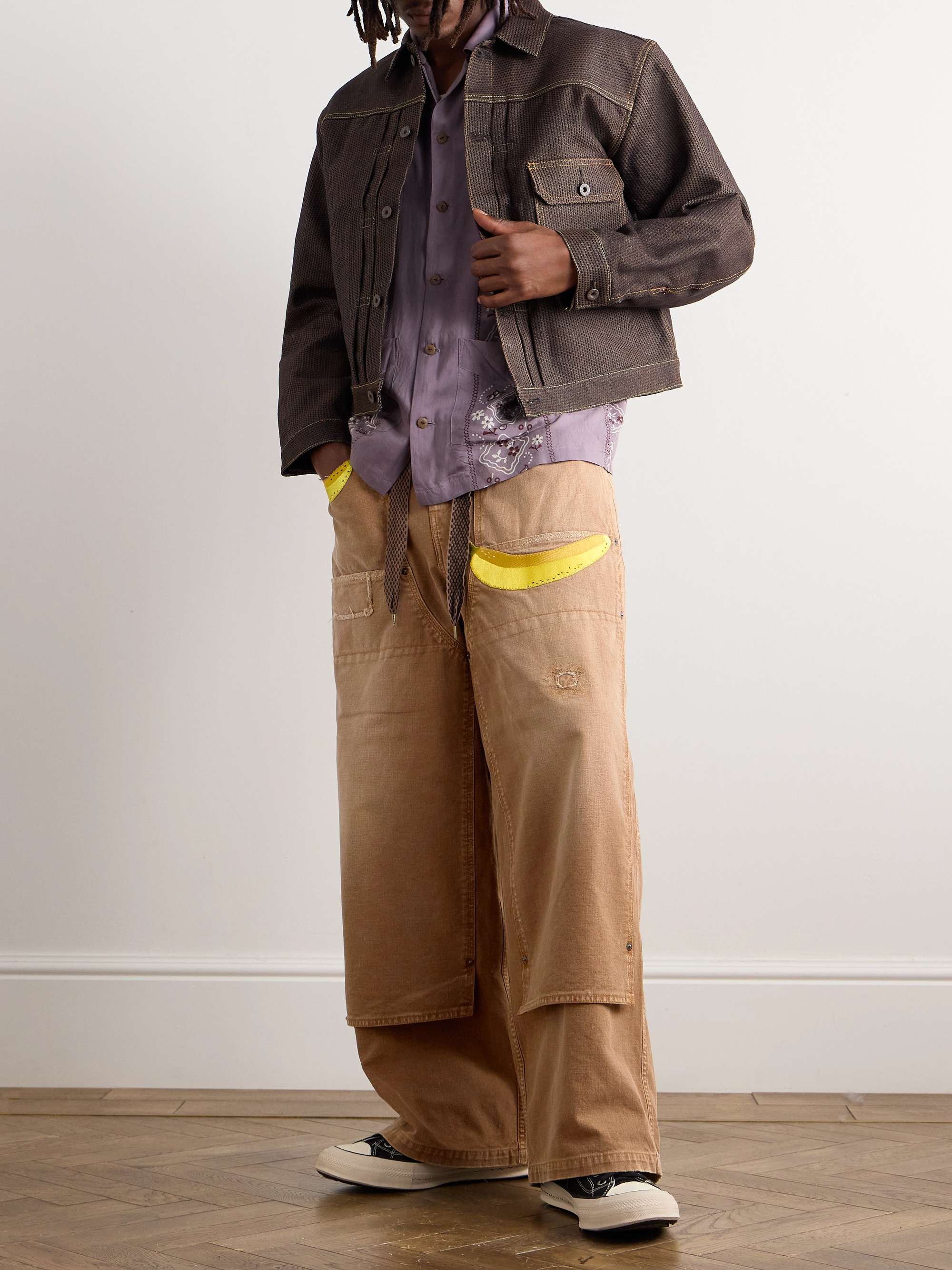Wide-Leg Appliquéd Distressed Panelled Jeans view