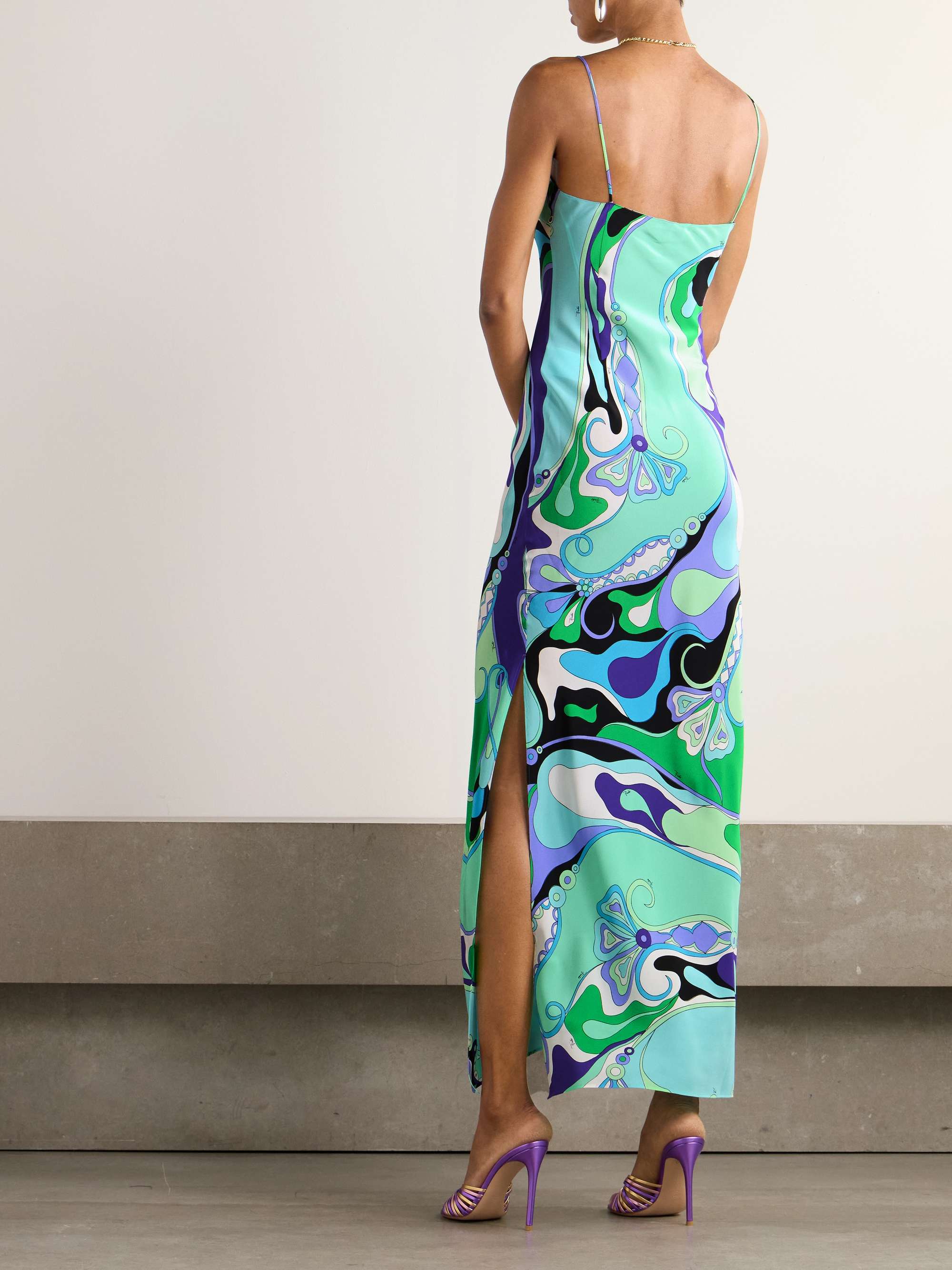 Printed silk crepe de chine maxi dress view