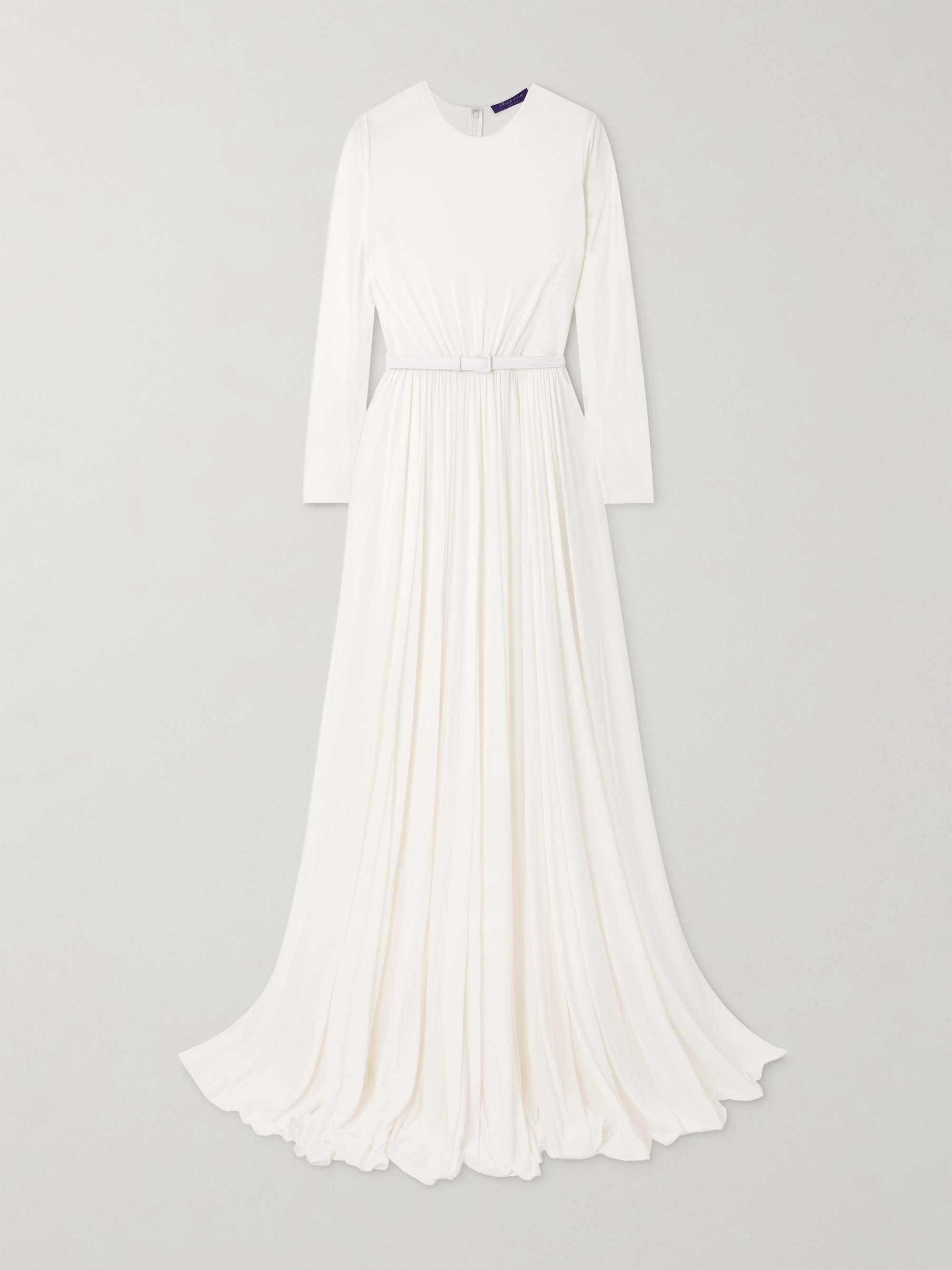 Belted leather-trimmed pleated crepe-jersey maxi dress view