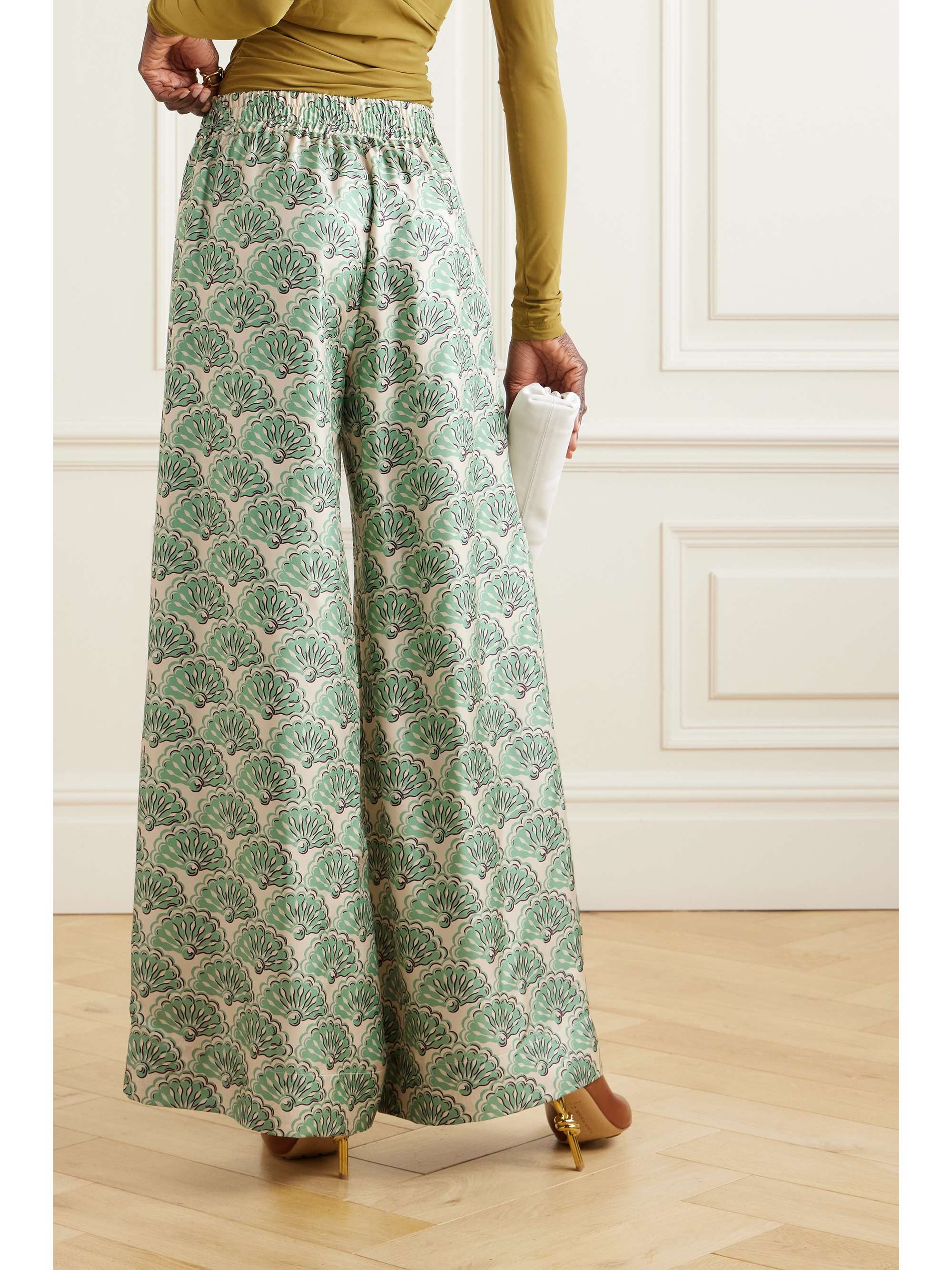 Printed silk-twill wide-leg pants view