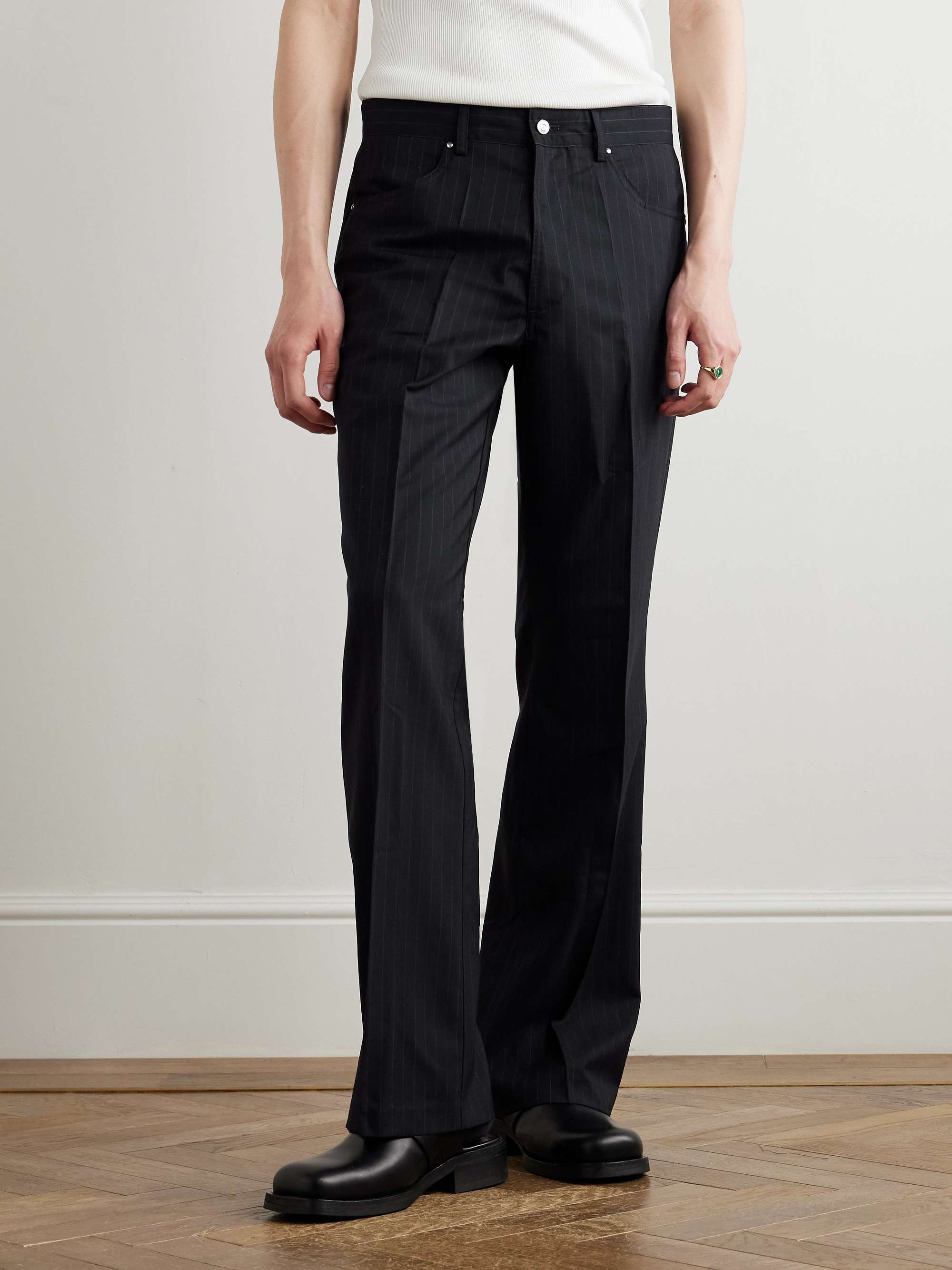 Flared Pinstriped Wool Trousers view