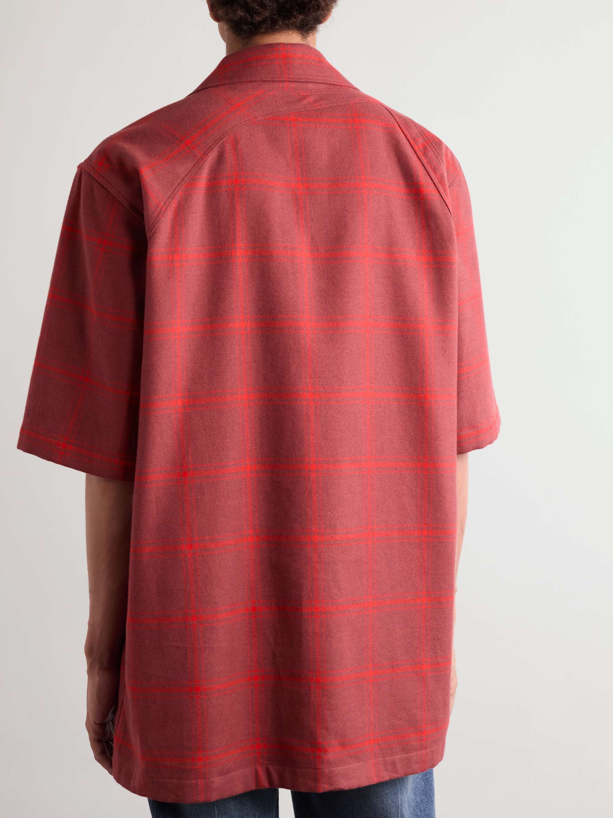 Oversized Camp-Collar Harness-Detailed Checked Cotton-Twill Shirt view