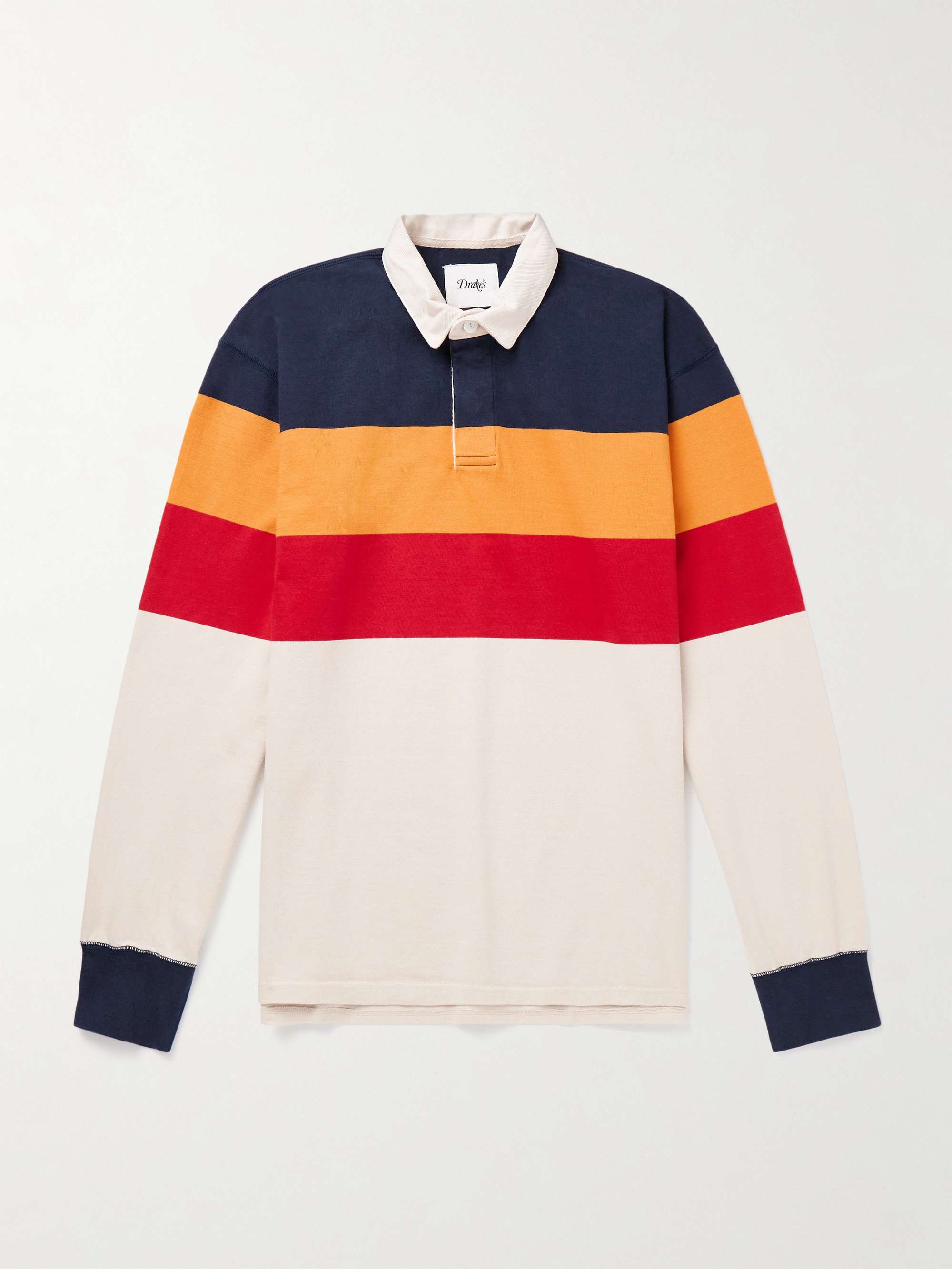 Twill-Trimmed Striped Cotton-Jersey Polo Shirt view