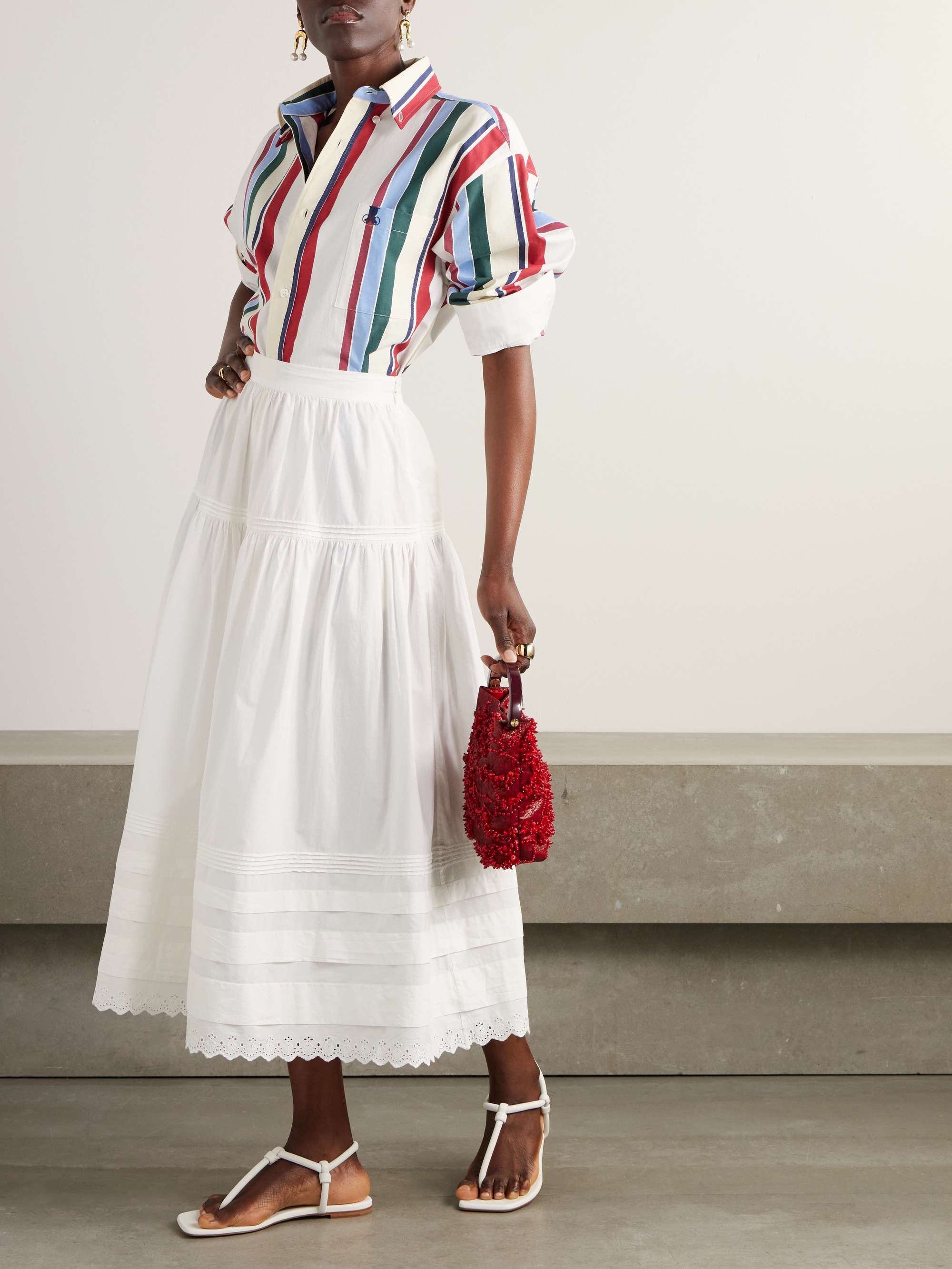 Sebastiane broderie anglaise-trimmed organic cotton-poplin midi skirt view