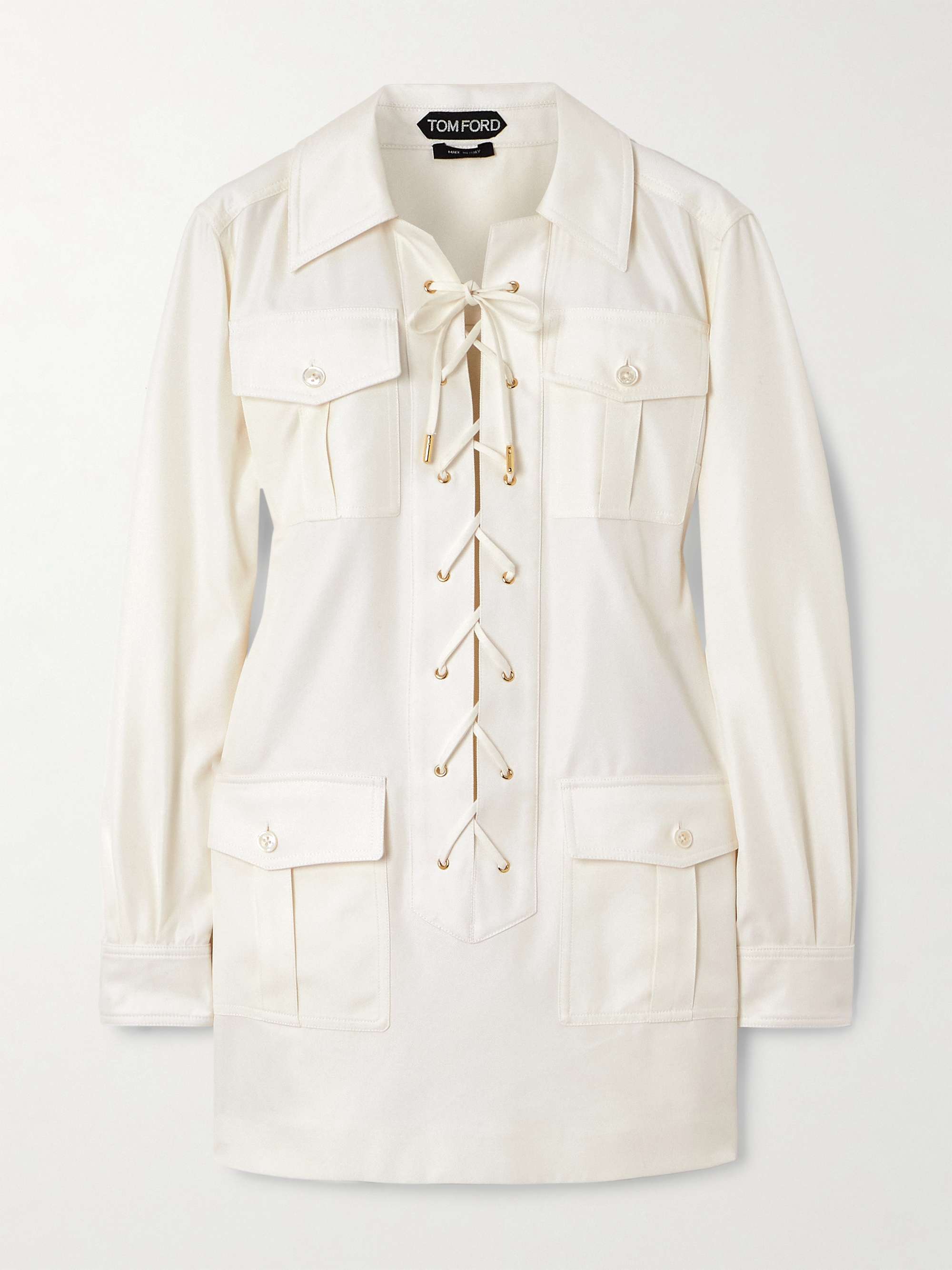 Lace-up cotton and silk-blend twill mini dress view