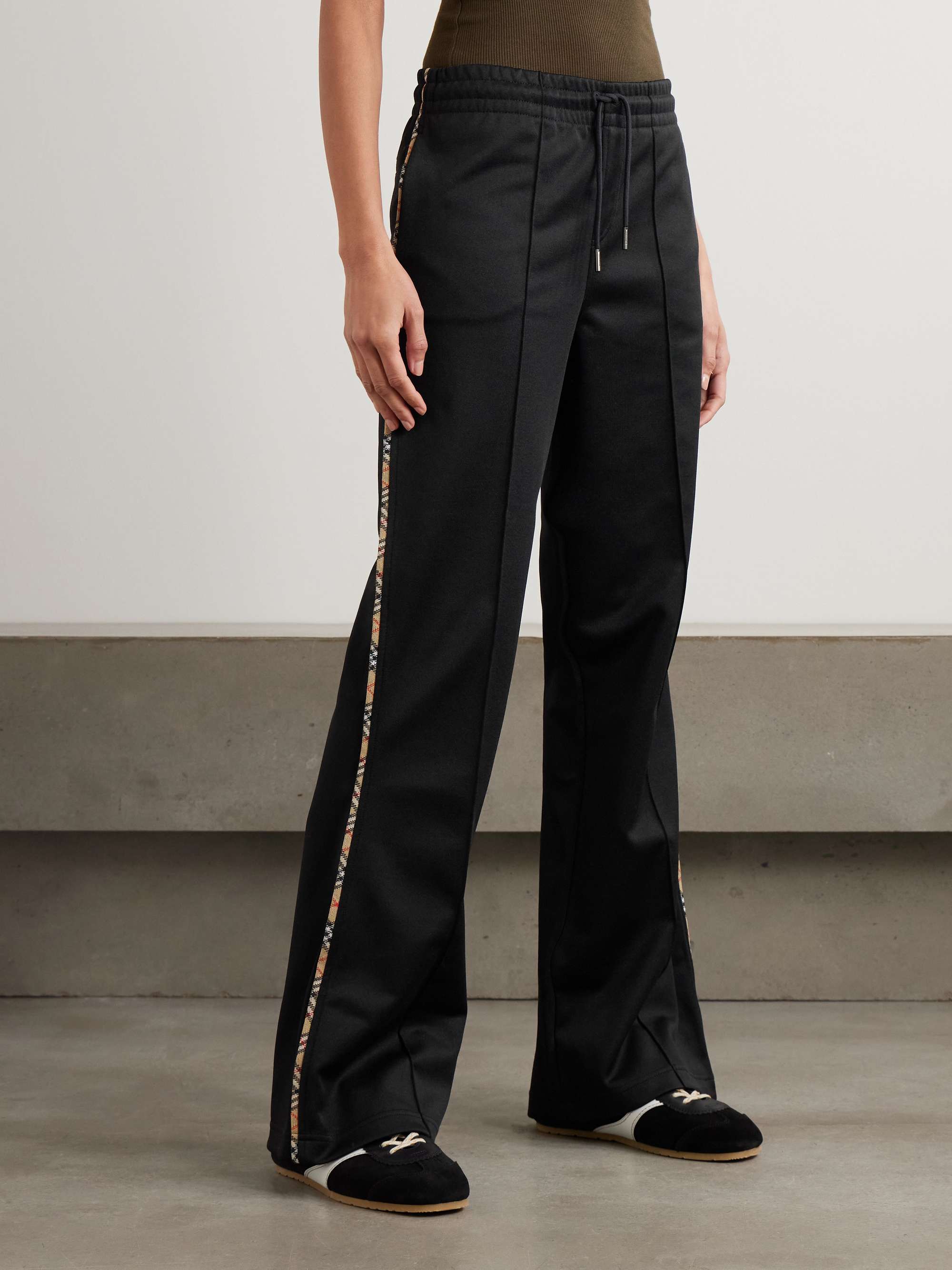 Checked piqué-trimmed jersey flared track pants view