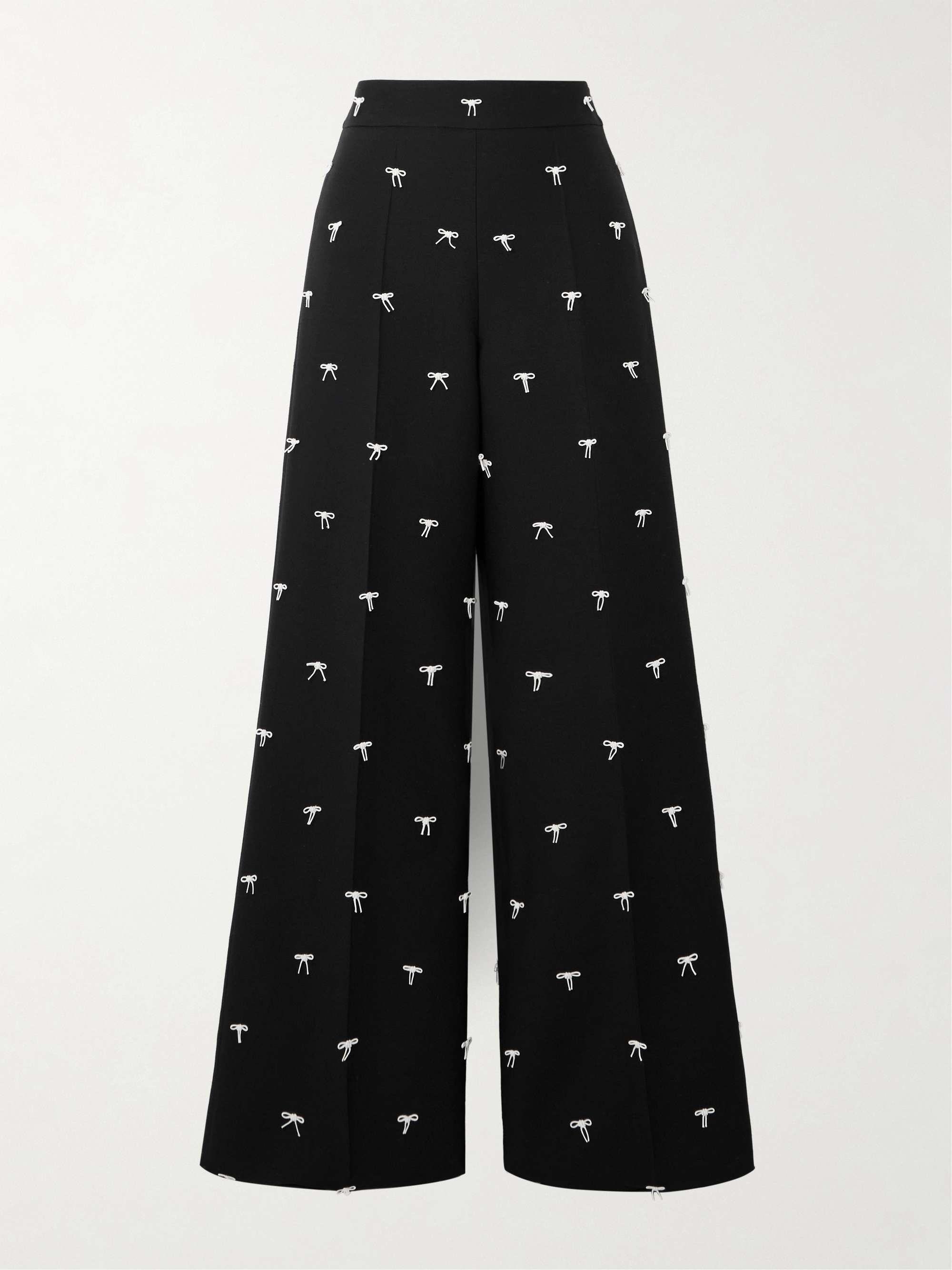 Bow-embellished wool and silk-blend twill wide-leg pants view