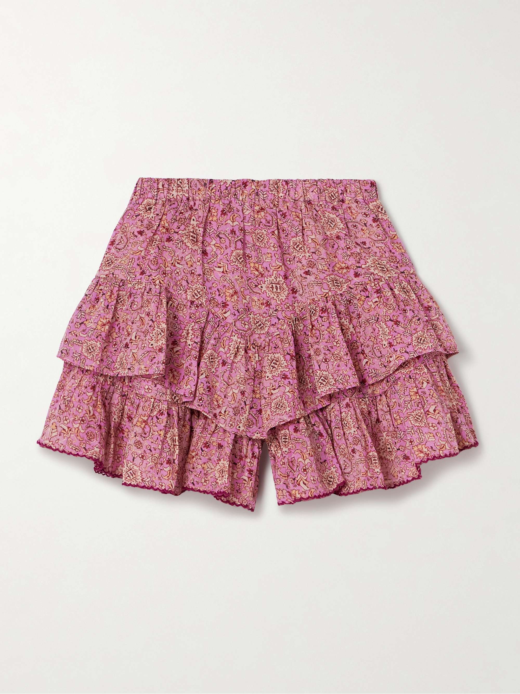 Jocadia tiered ruffled printed cotton-gauze shorts view