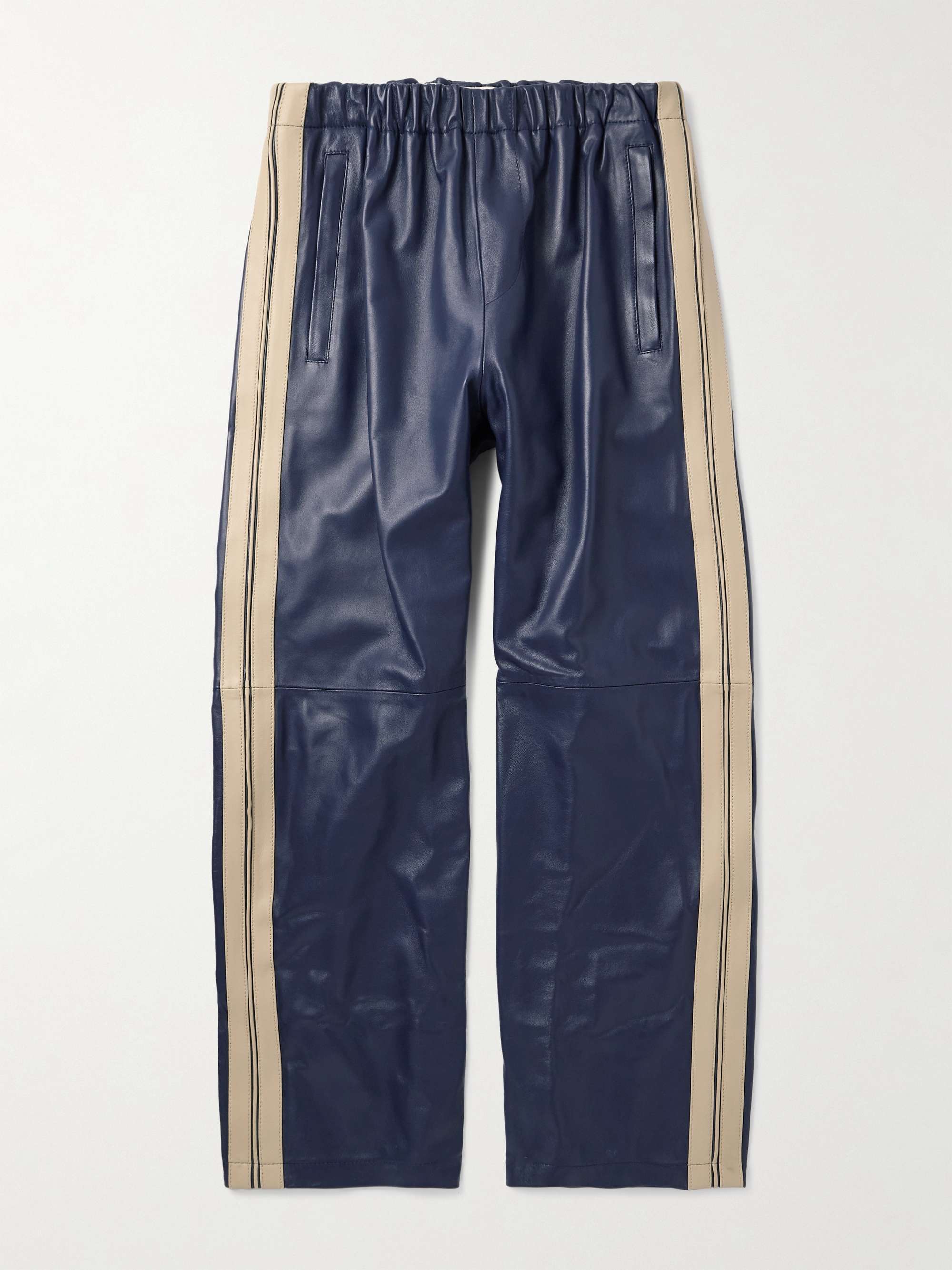 Straight-Leg Striped Leather Trousers view