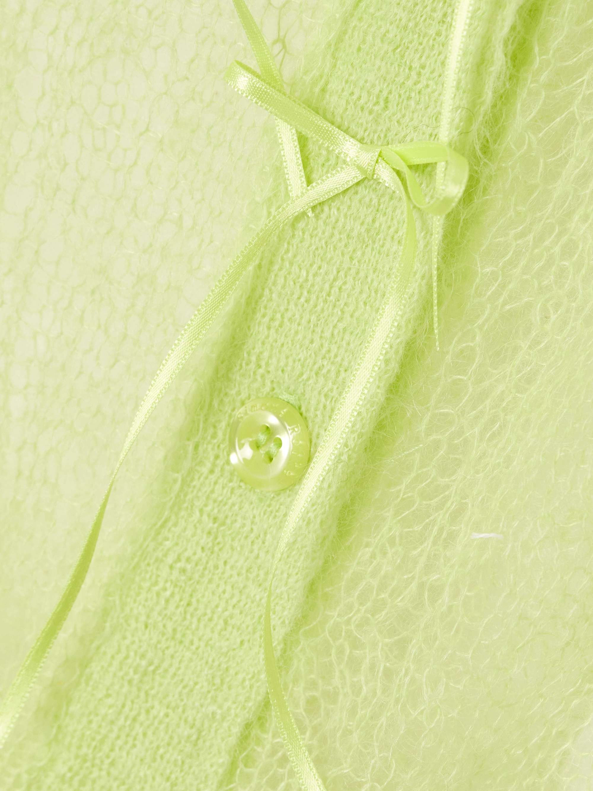 Cropped bow-embellished open-knit mohair-blend cardigan view