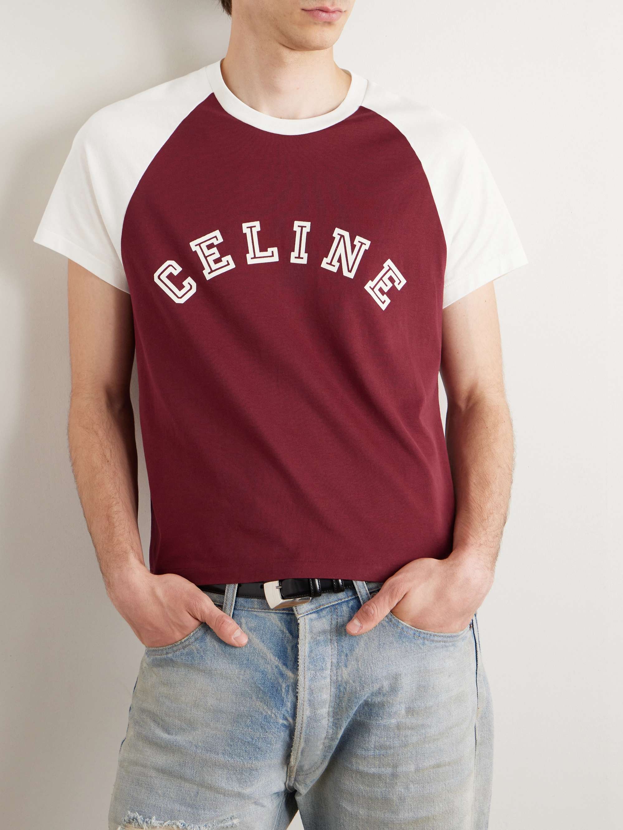 Logo-Flocked Two-Tone Cotton-Jersey T-Shirt view