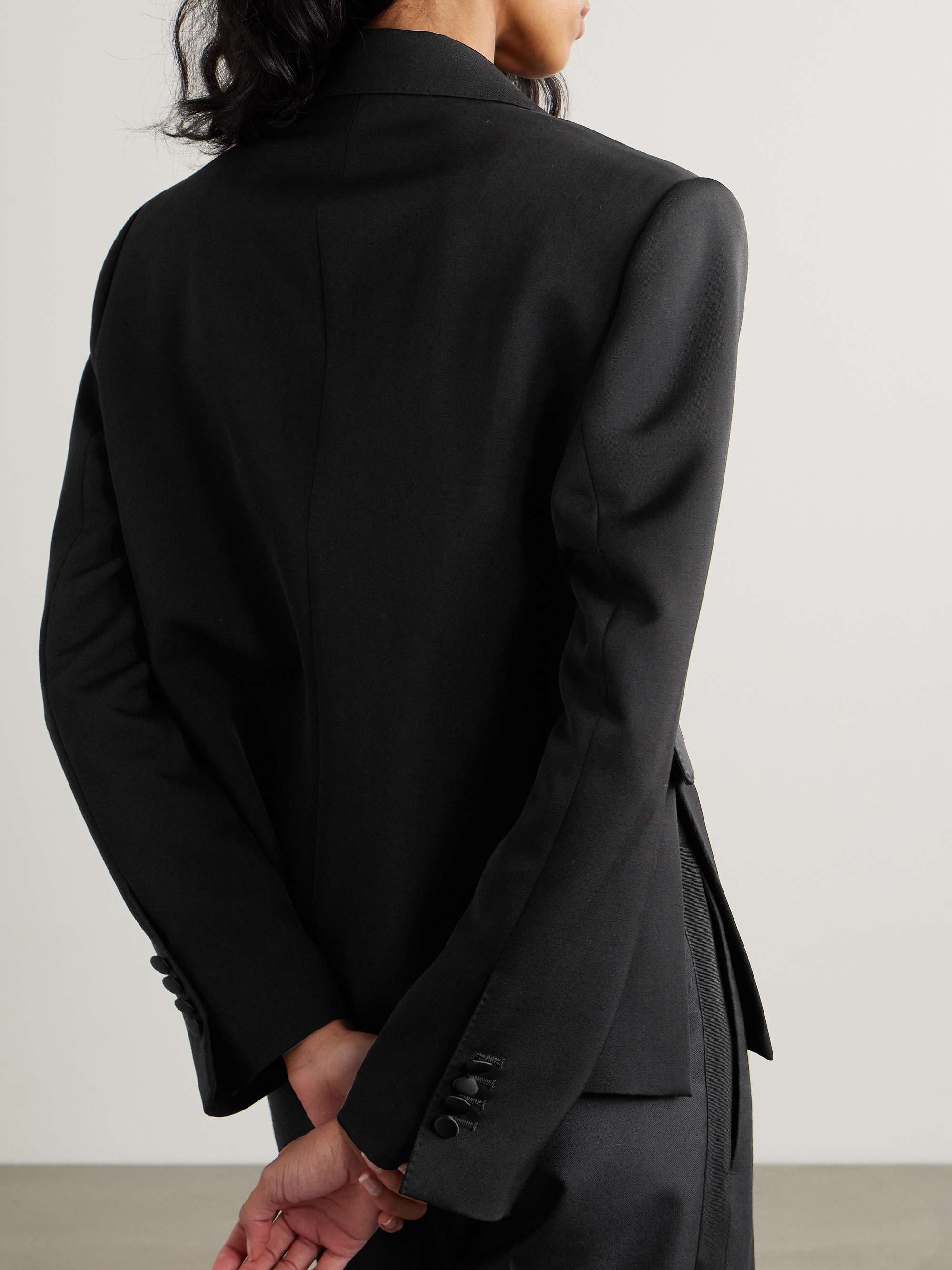 Double-breasted satin-trimmed wool-blend blazer view