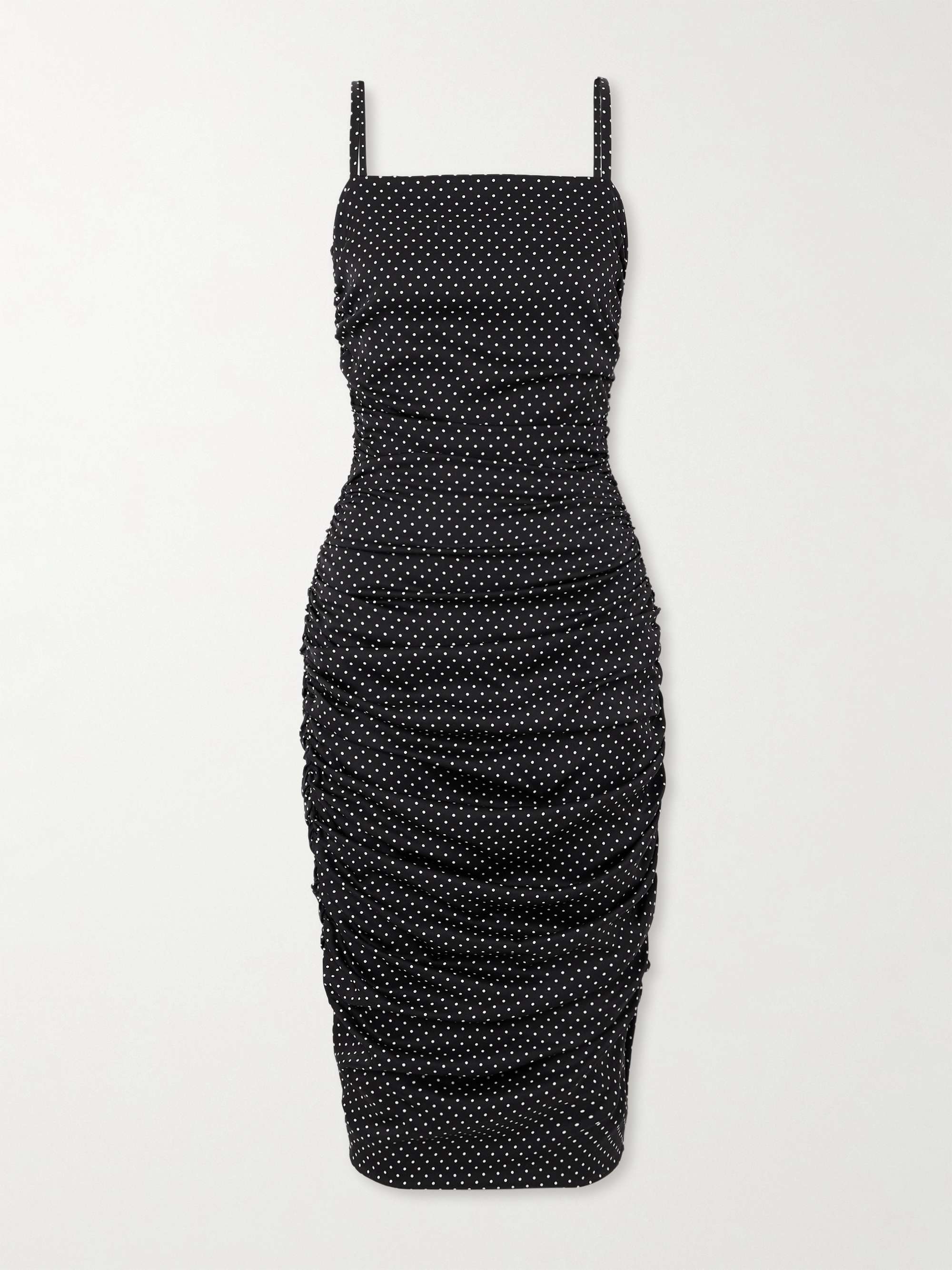 Gathered polka-dot silk-blend midi dress view