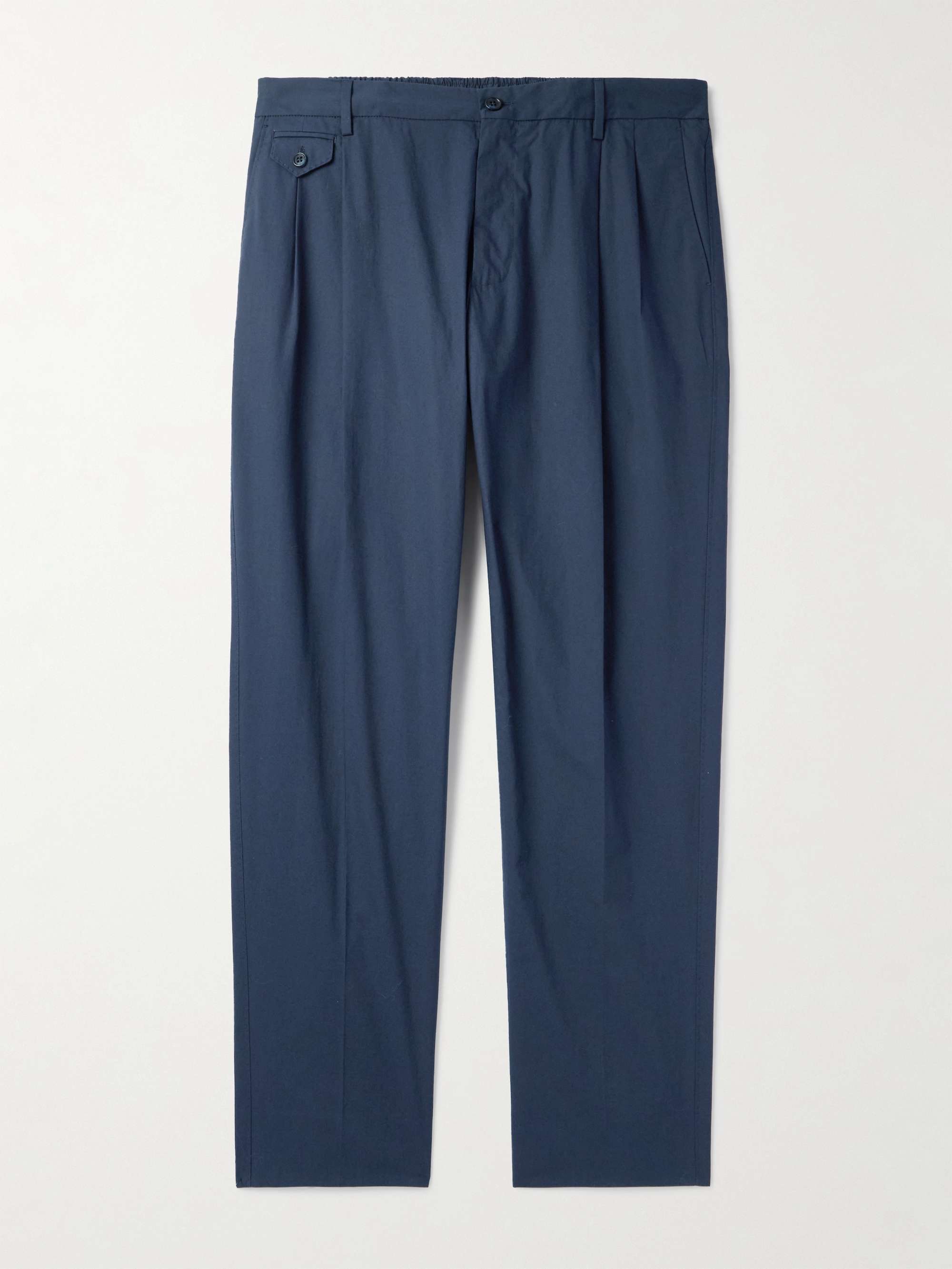 Slim-Fit Tapered Pleated Cotton-Poplin Trousers view