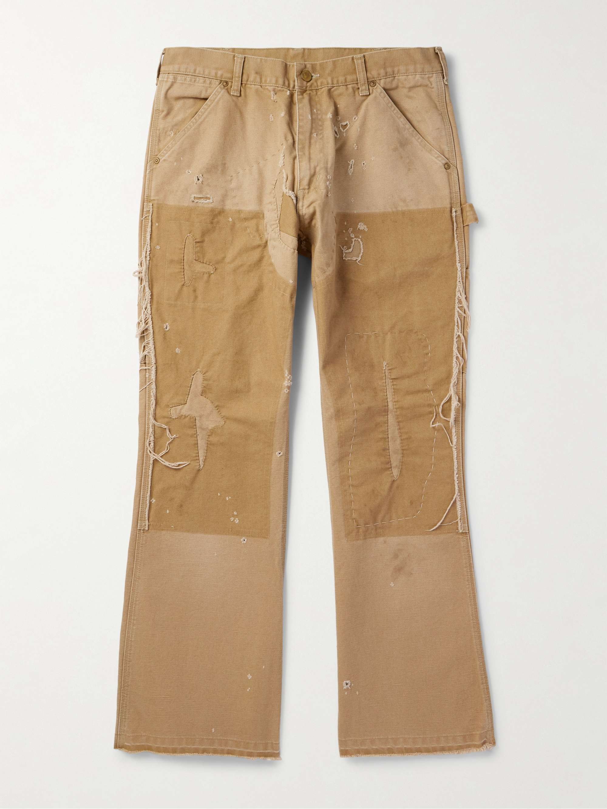 Bootcut Distressed Cotton-Canvas Trousers view