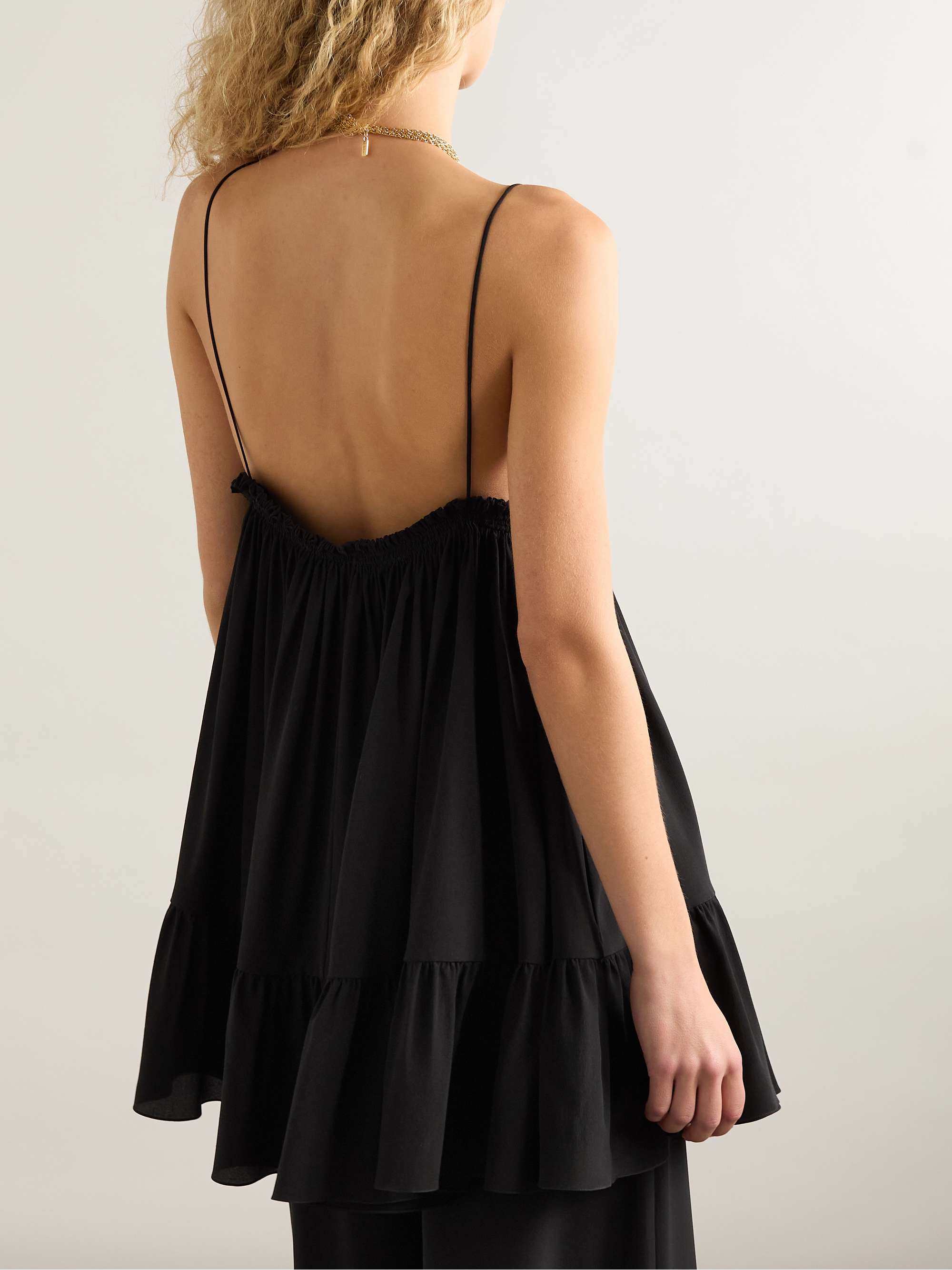 Tiered ruffled silk-crepe mini dress view
