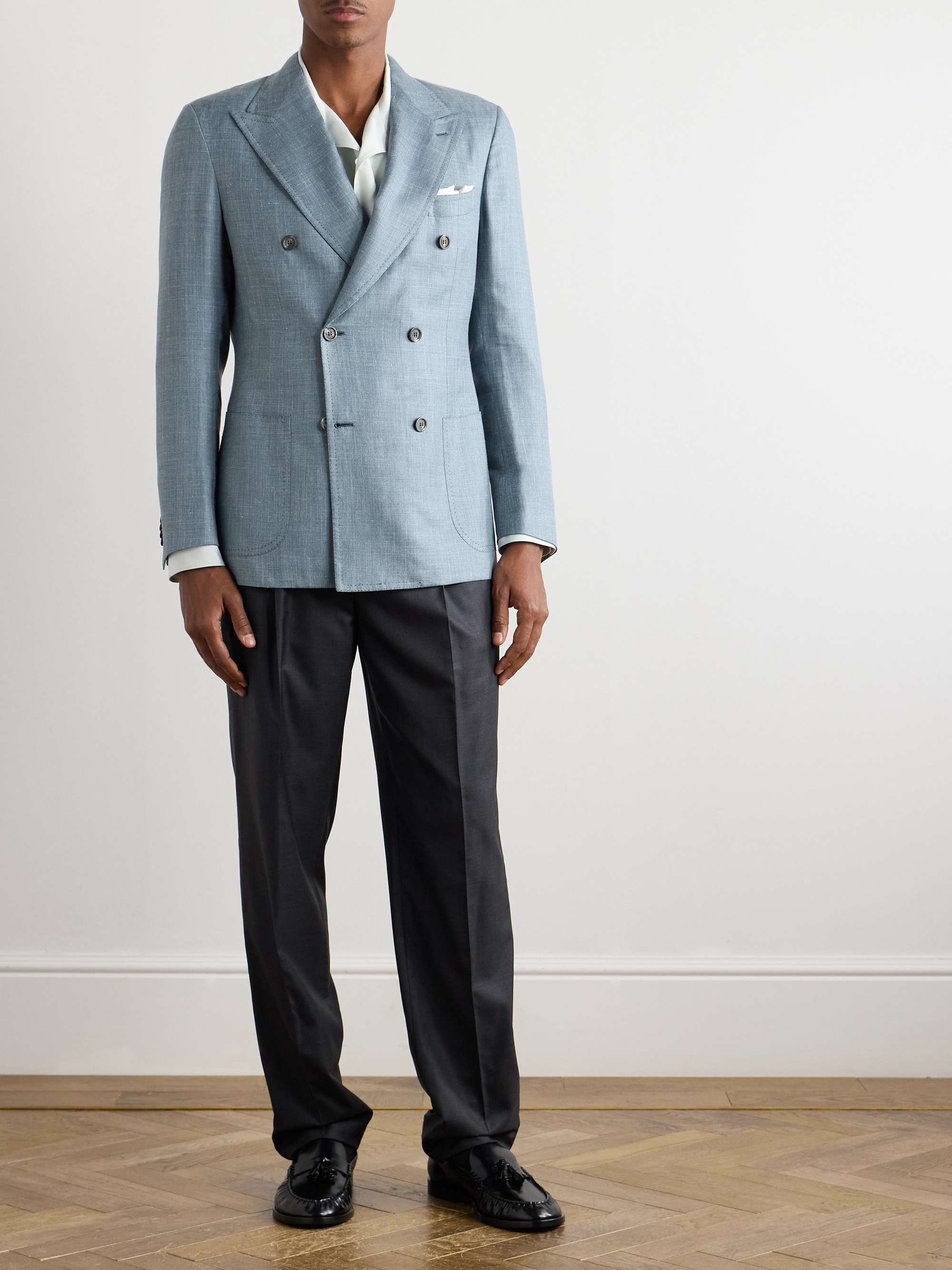 Double-Breasted Silk, Cashmere and Linen-Blend Suit Jacket view