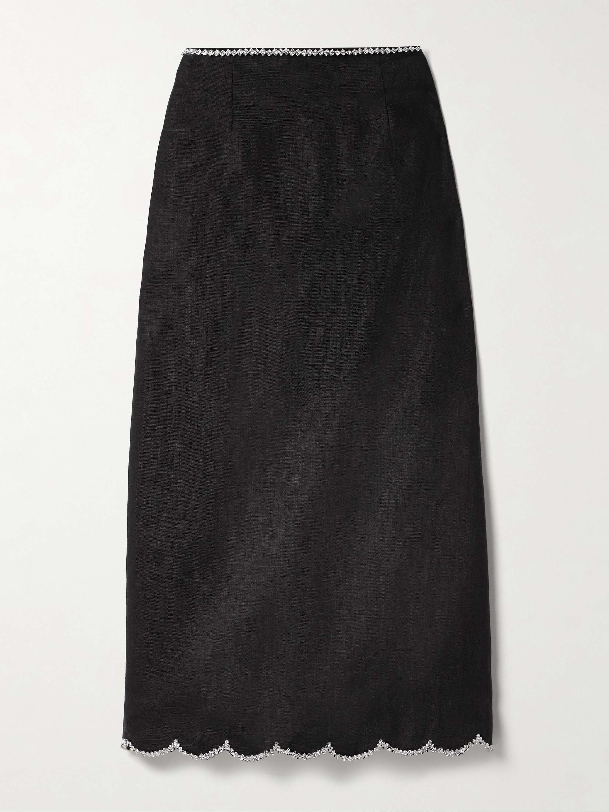 Crush crystal-embellished scalloped linen midi skirt view