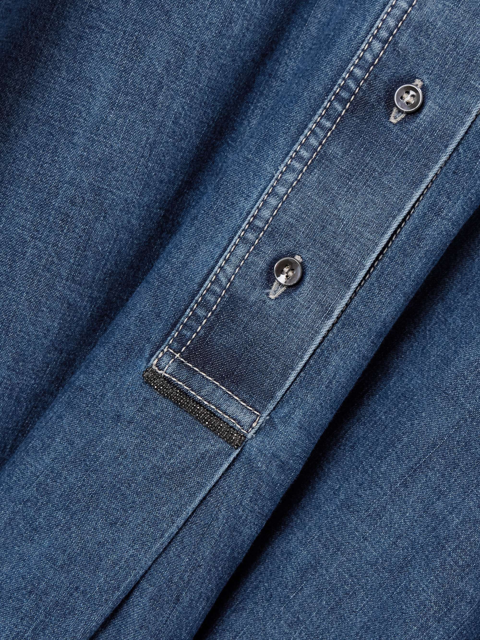 Bead-embellished denim shirt view