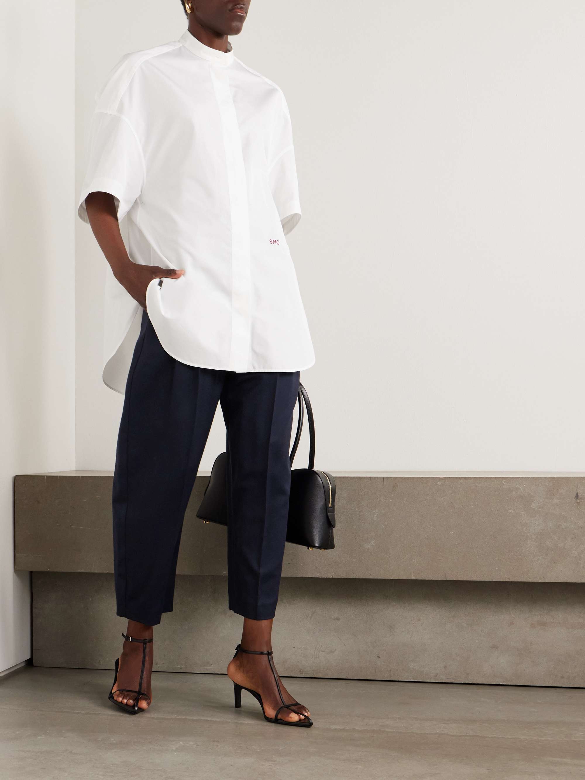 Cropped pleated wool tapered pants view