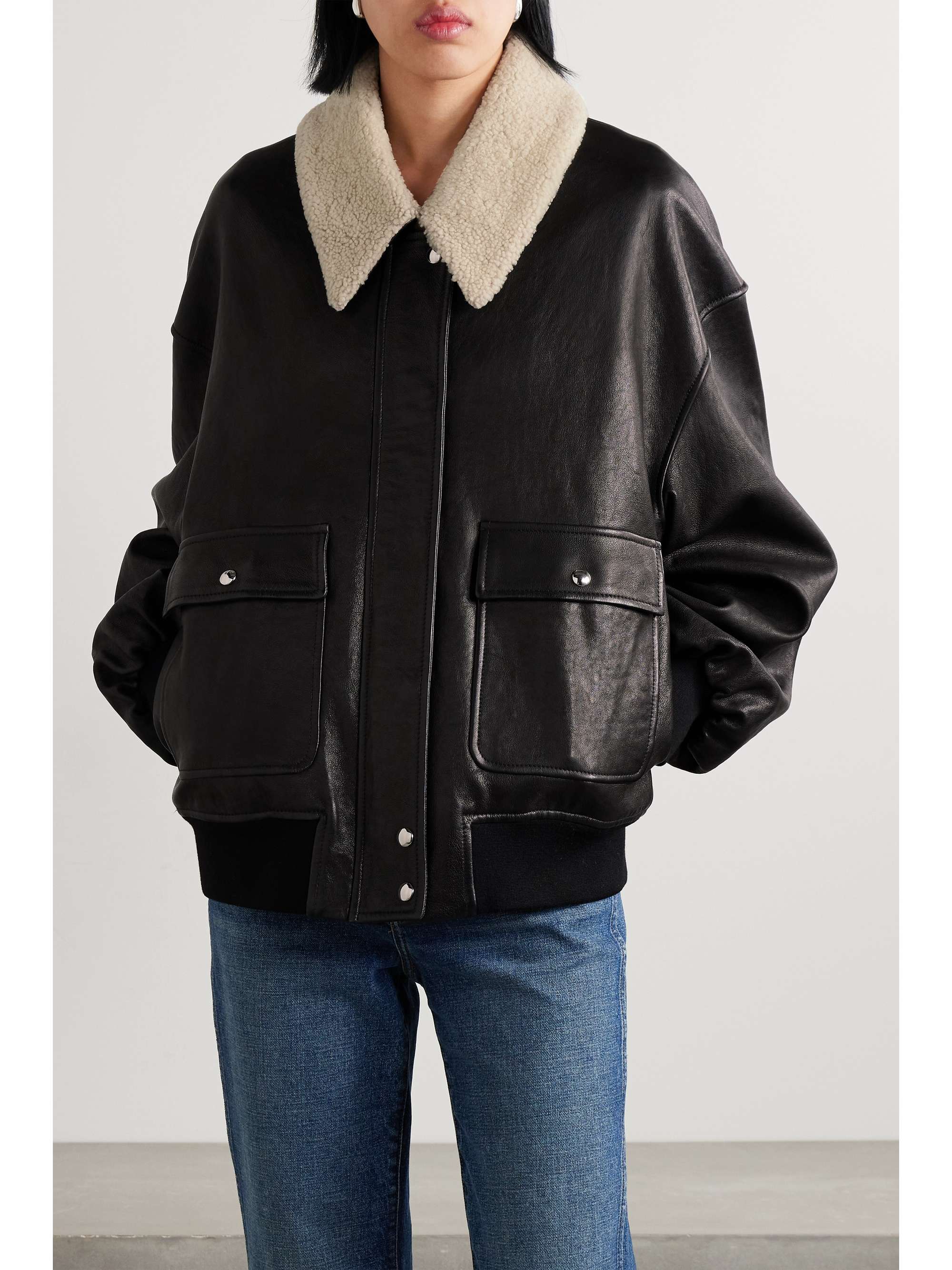 Shellar shearling-trimmed leather jacket view