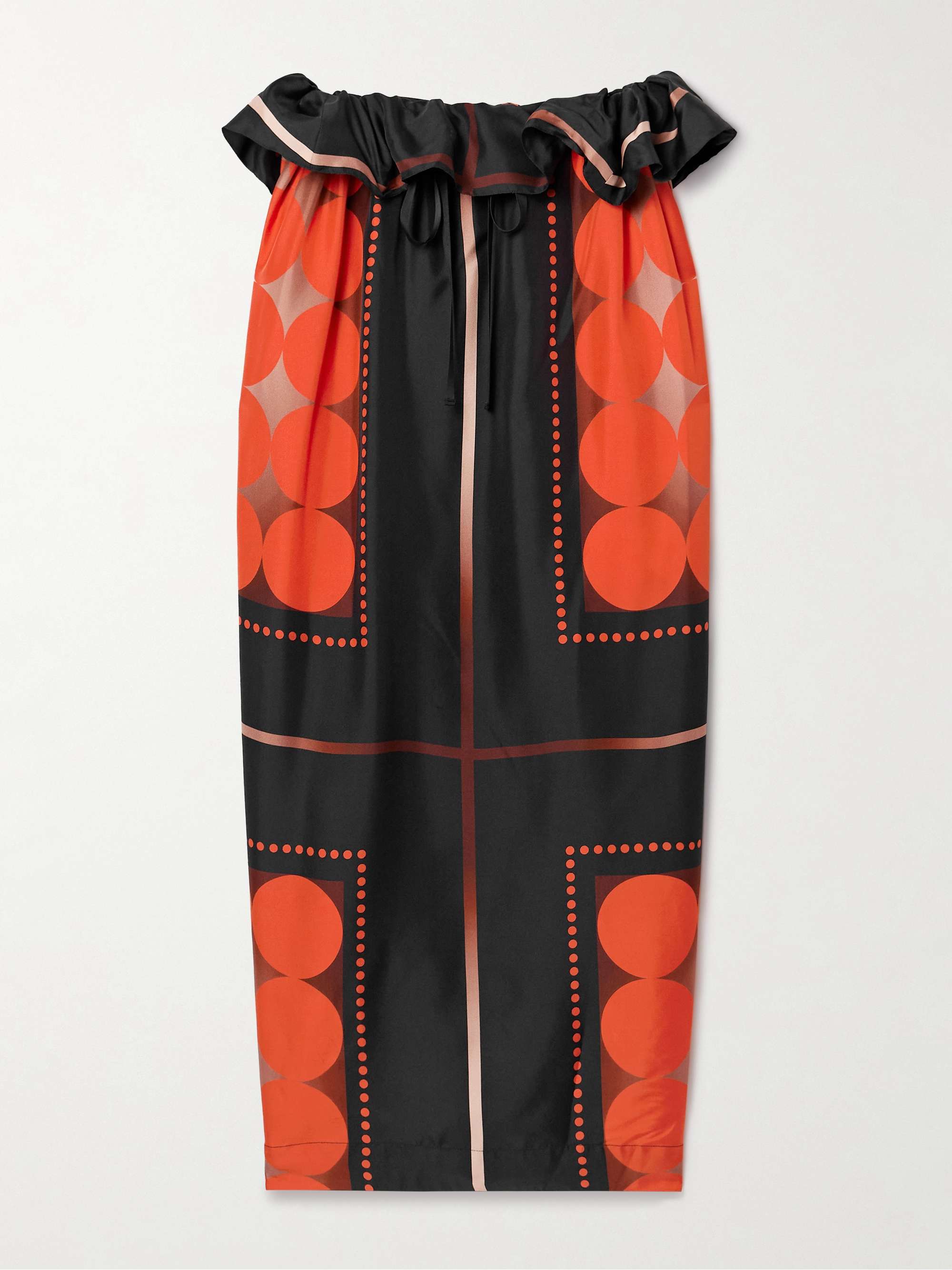 Lilila ruffled printed silk-twill midi skirt view