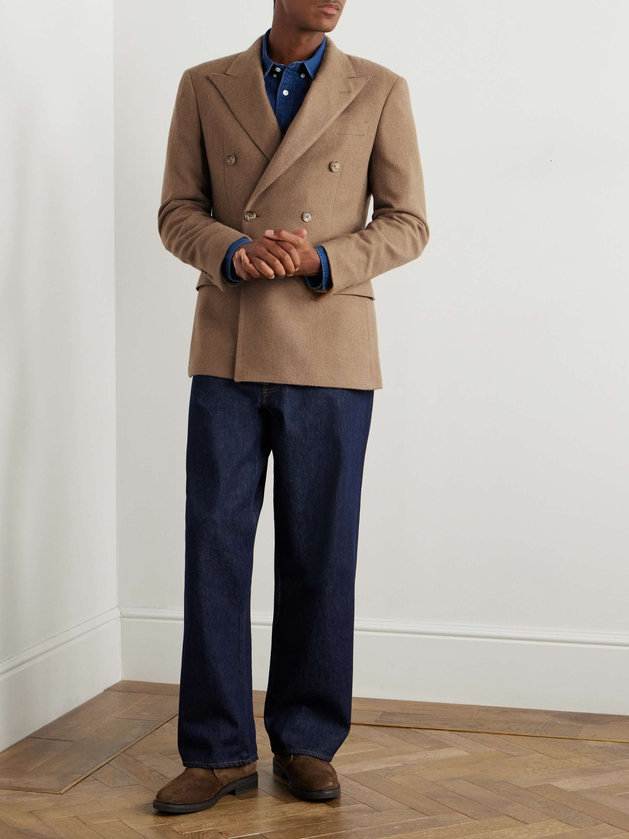 Slim-Fit Double-Breasted Camel Hair Blazer view