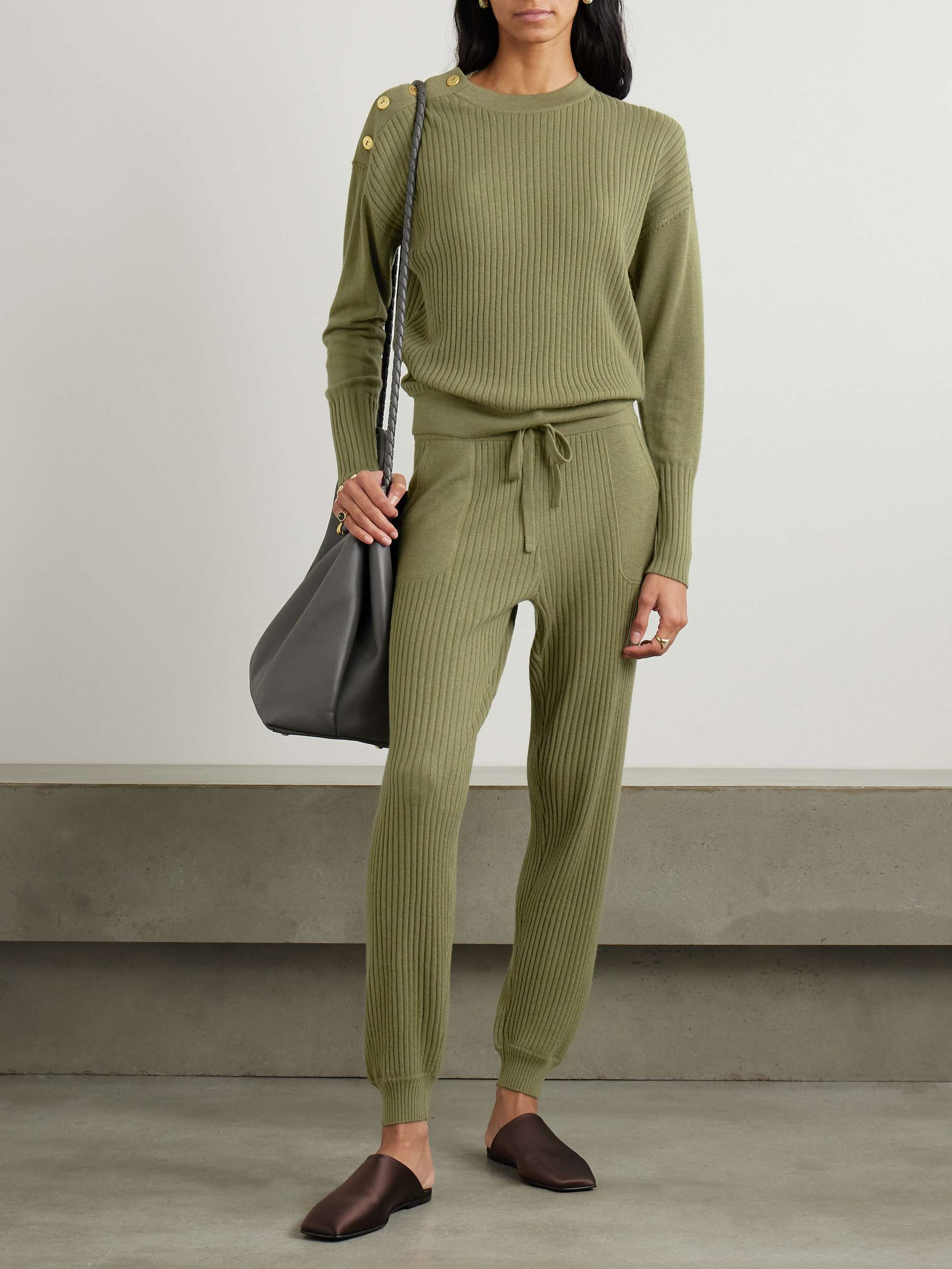 Moelleux wool and cashmere-blend tapered track pants view