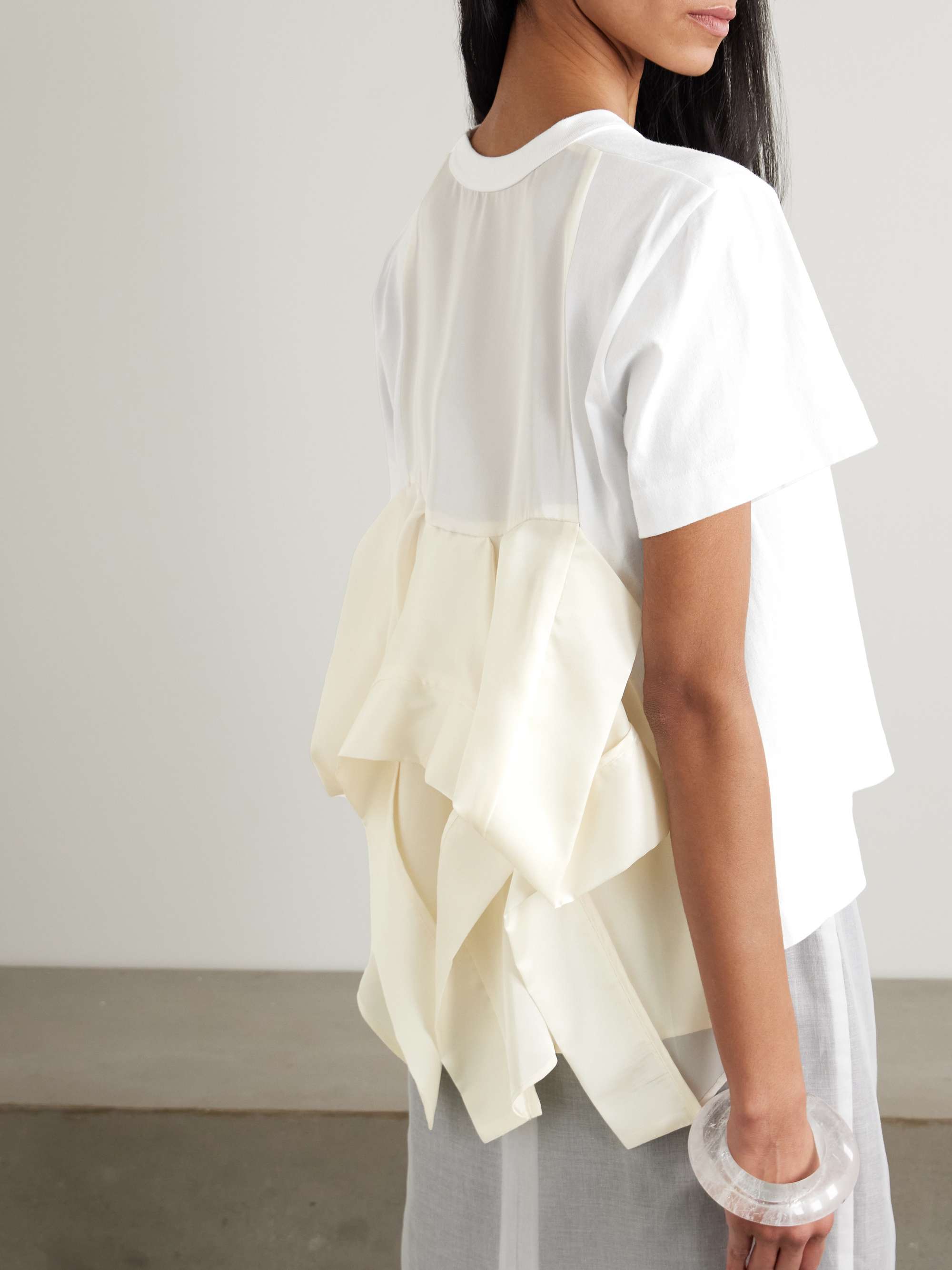 Paneled cotton-jersey and ruffled satin T-shirt view