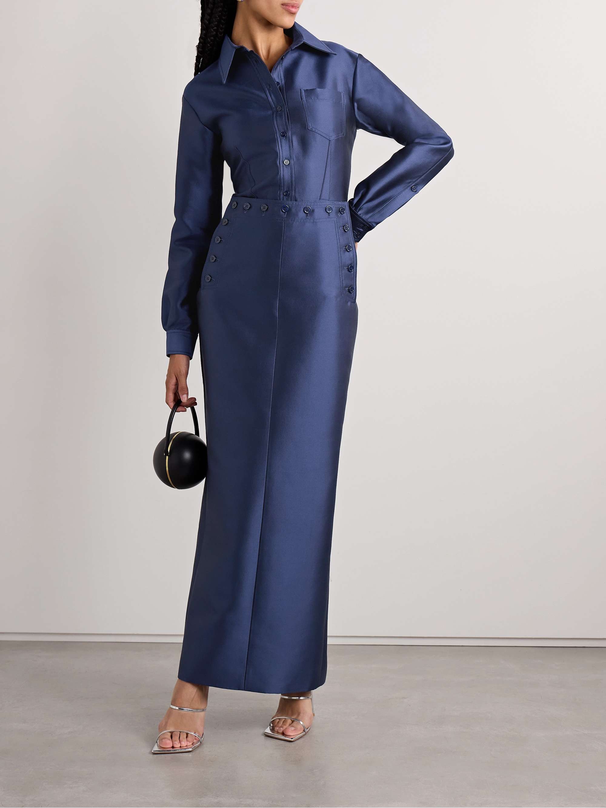 Sailor silk and wool-blend duchesse-satin maxi dress view