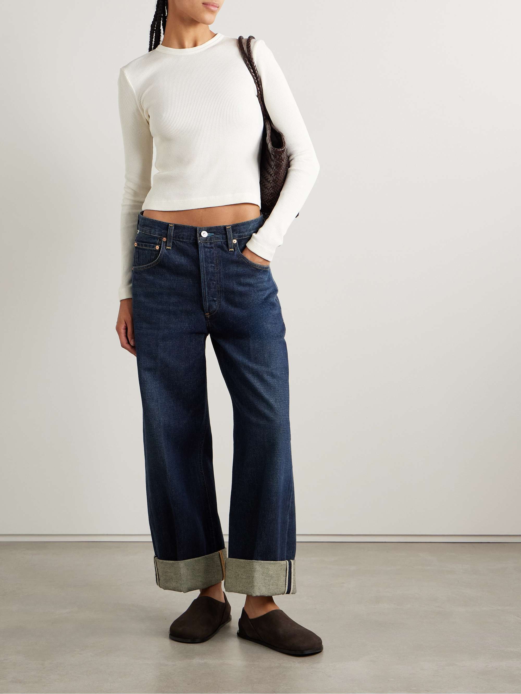 Pilar cropped waffle-knit cotton T-shirt view