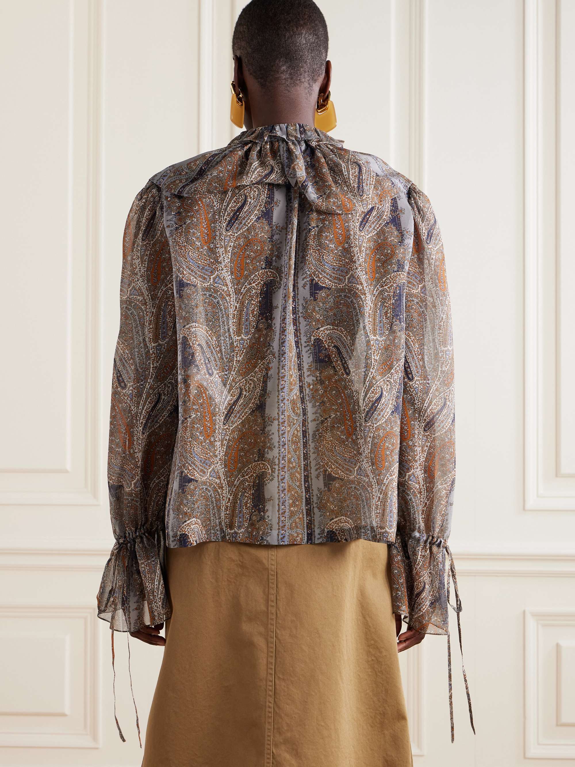 Ruched paisley-print silk blouse view