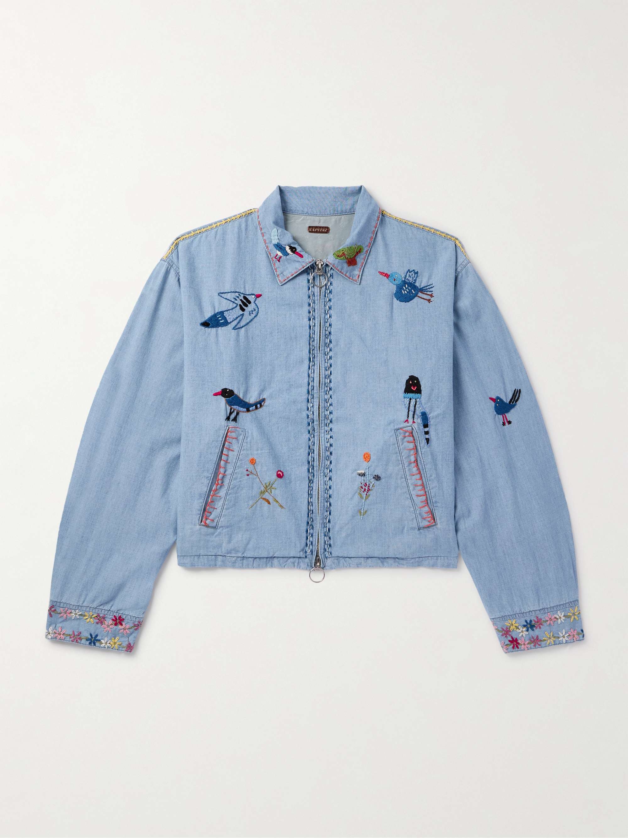 Drizzler Cropped Embroidered Cotton-Chambray Jacket view