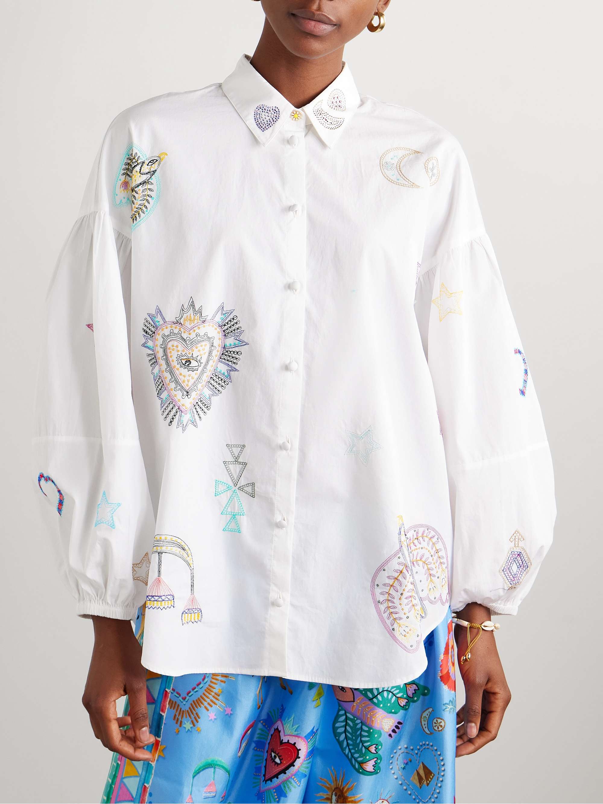 Oversized embellished cotton-poplin shirt view