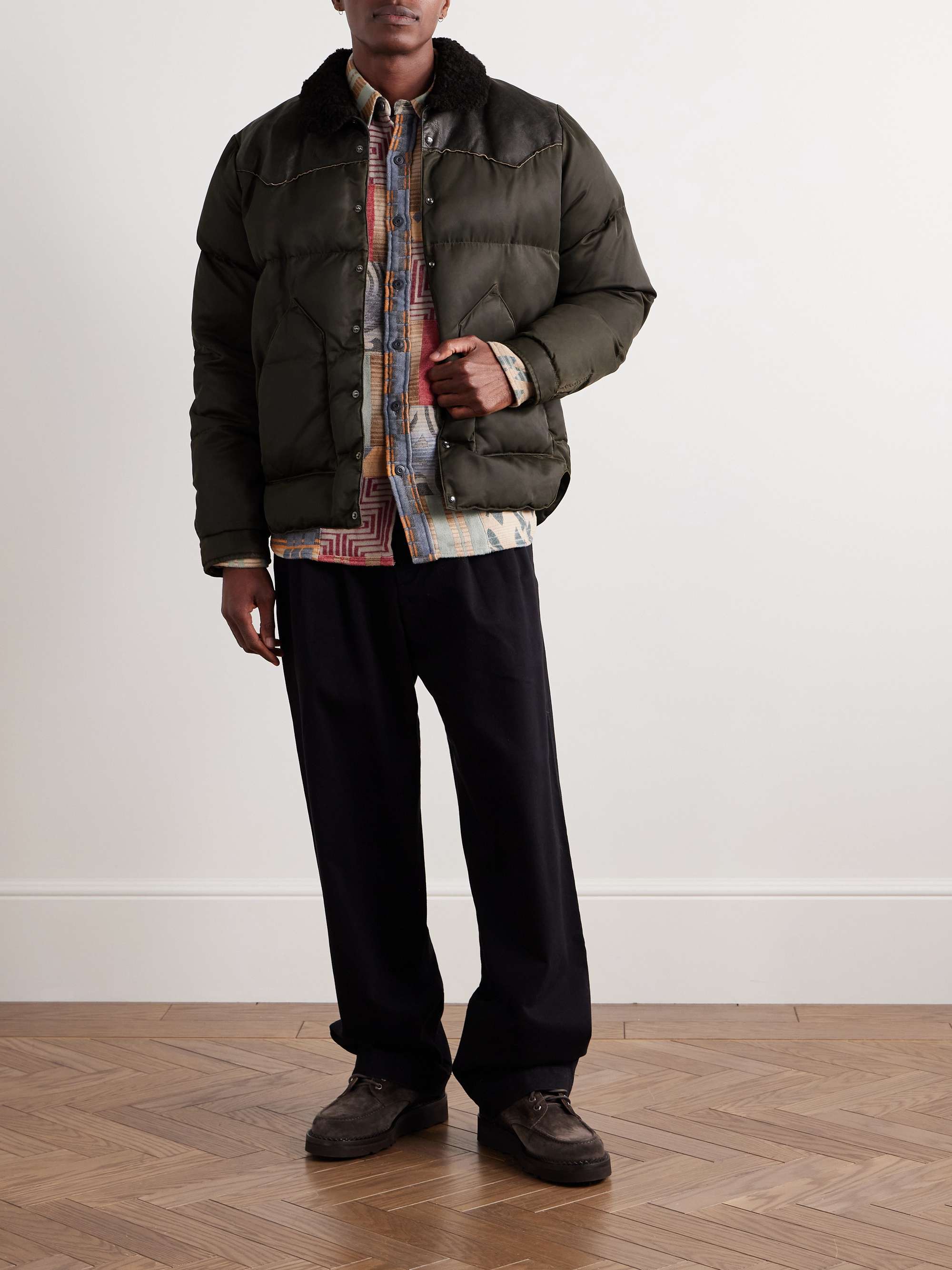 Surrey Leather and Shearling-Trimmed Padded Quilted Recycled-Shell Coat view
