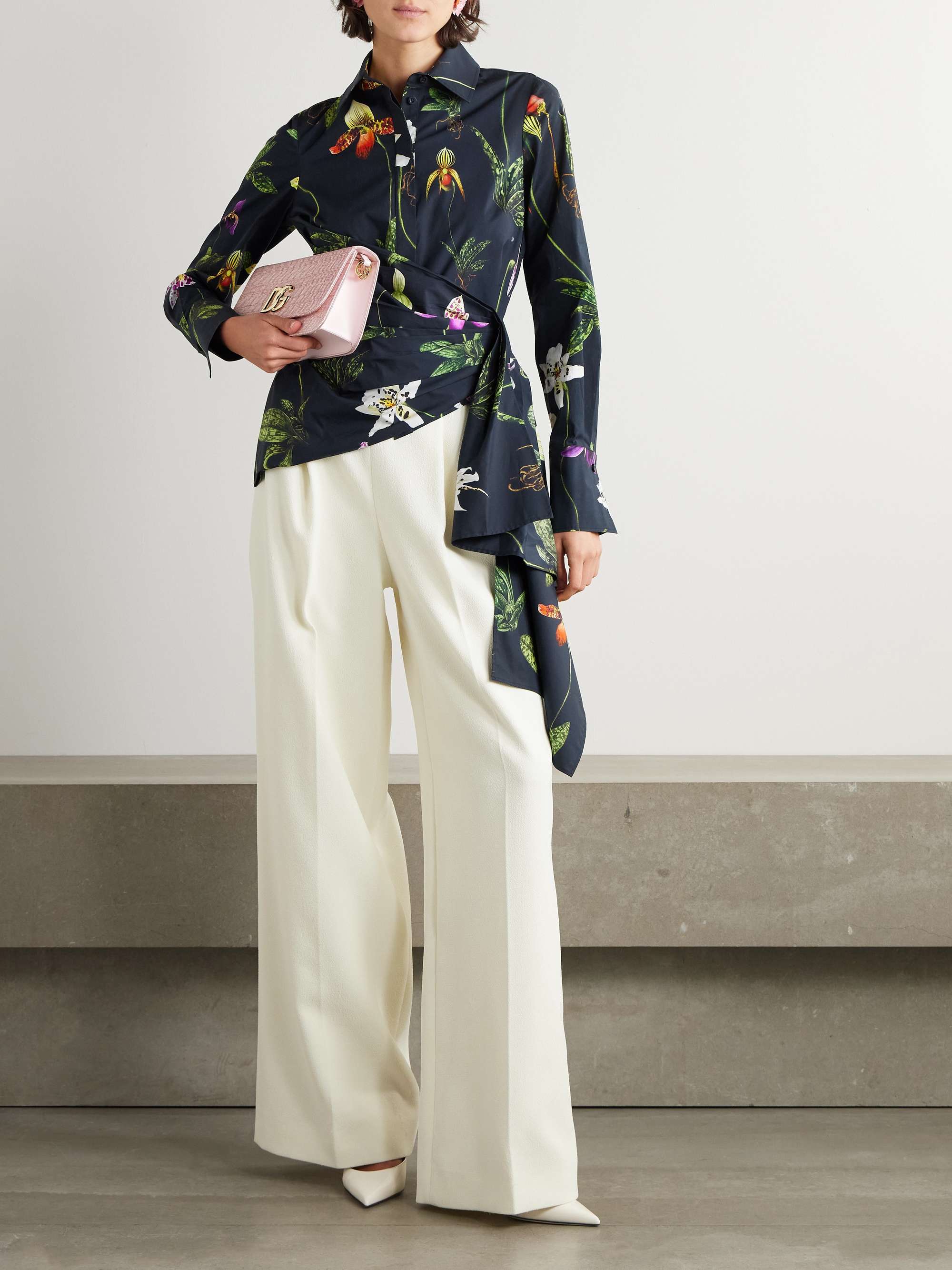 Asymmetric floral-print cotton-blend poplin shirt view