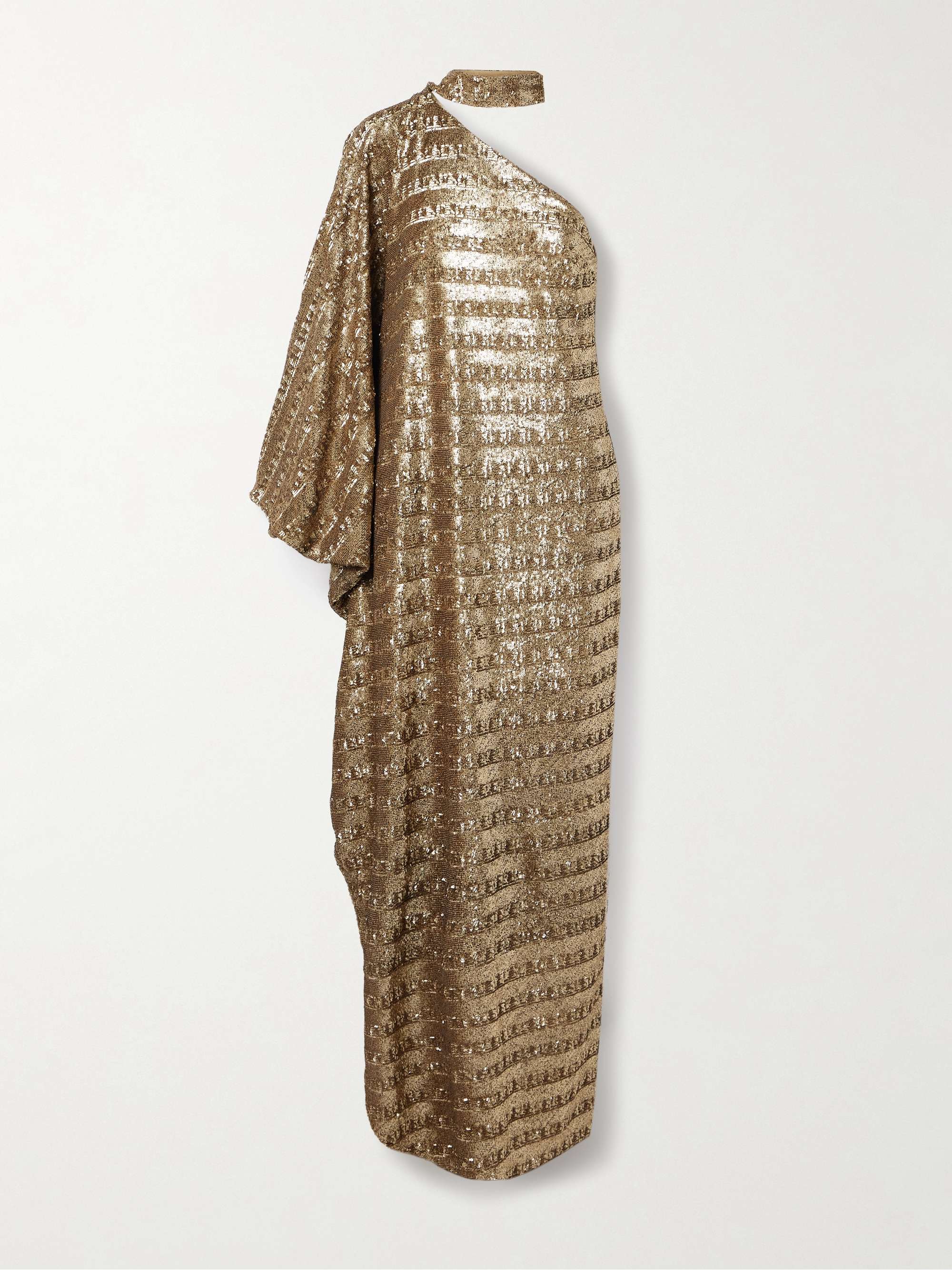 Ubud one-sleeve draped sequined tulle gown view