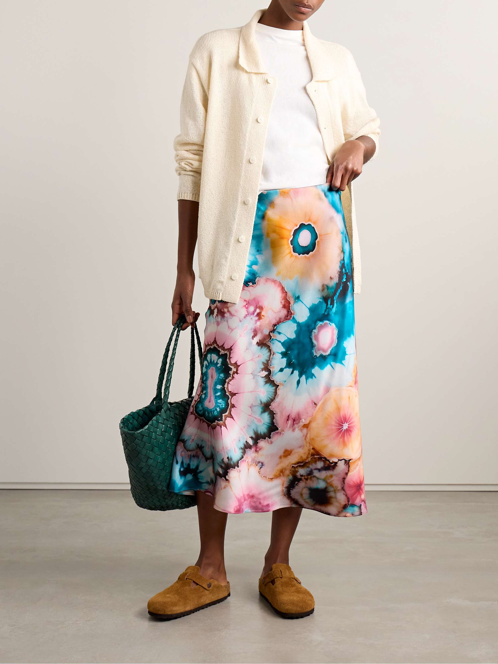 Tie-dyed silk-satin midi skirt view