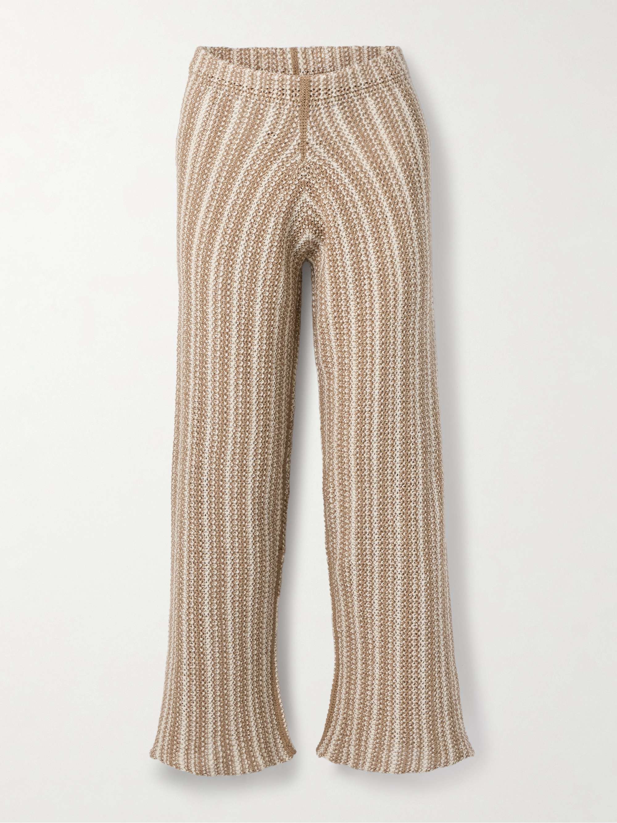 Striped crocheted cotton straight-leg pants view